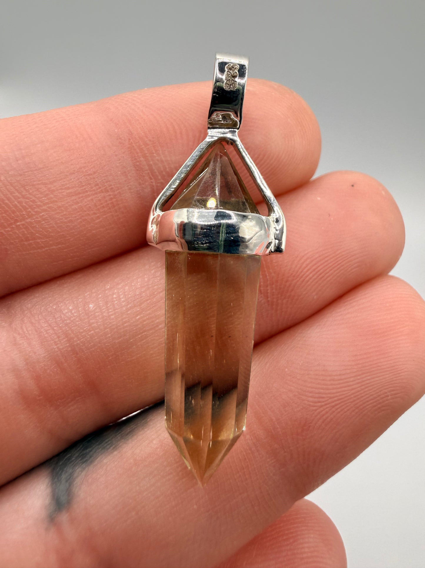 AAA Libyan Desert Glass Pendulum Pendant With Agni Manitite Bead In Sterling Silver 13.60 crts