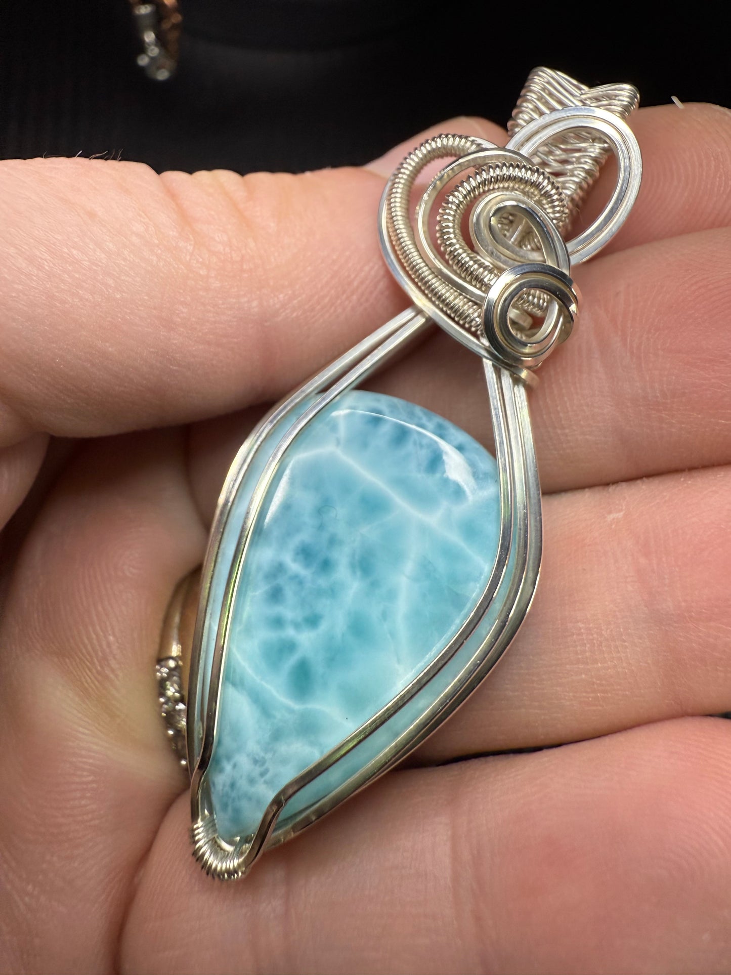 C112) Large Larimar Pendant Necklace In Sterling Silver