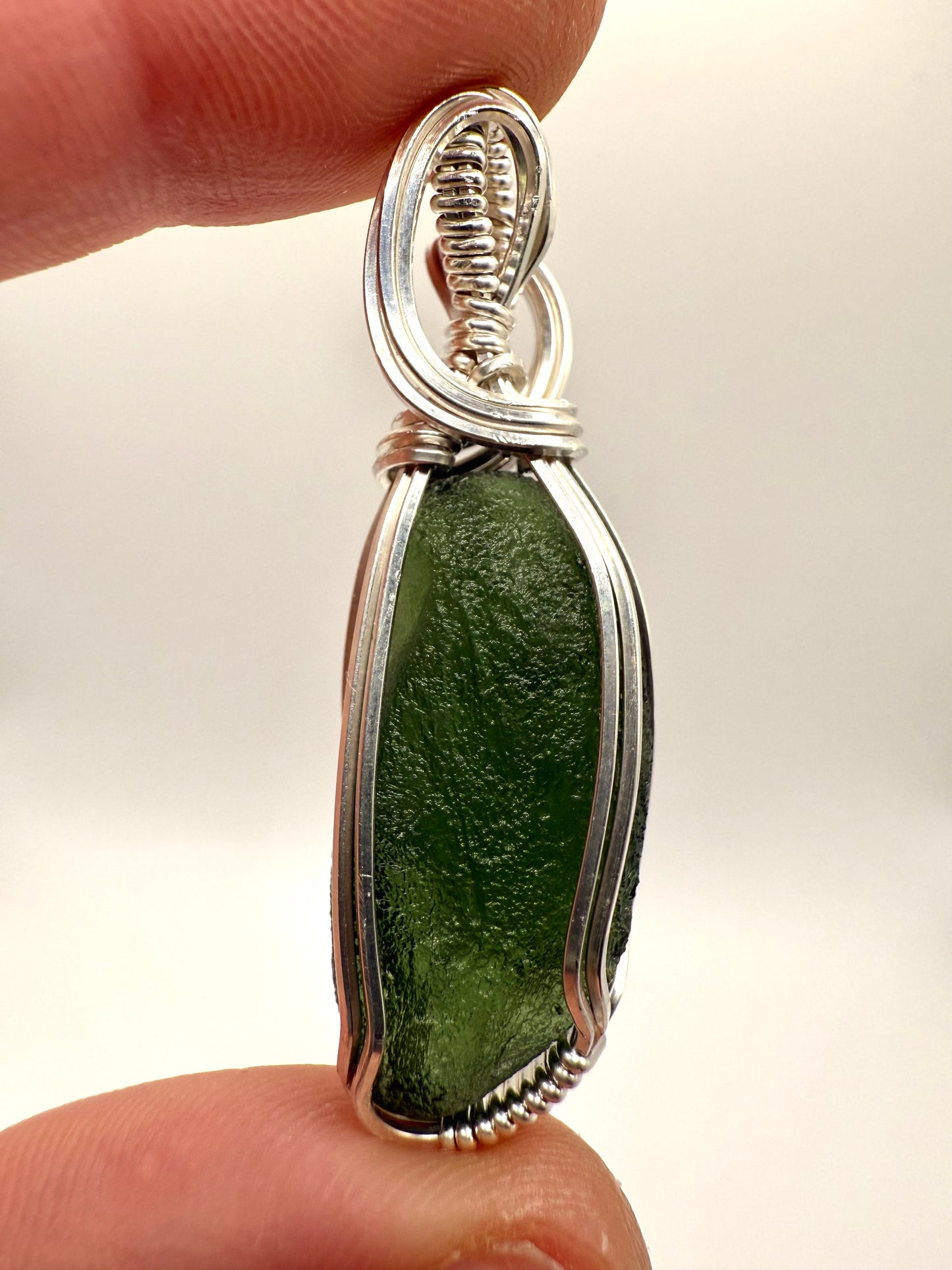 P112) Reversible Moldavite Pendant Necklace In Sterling Silver