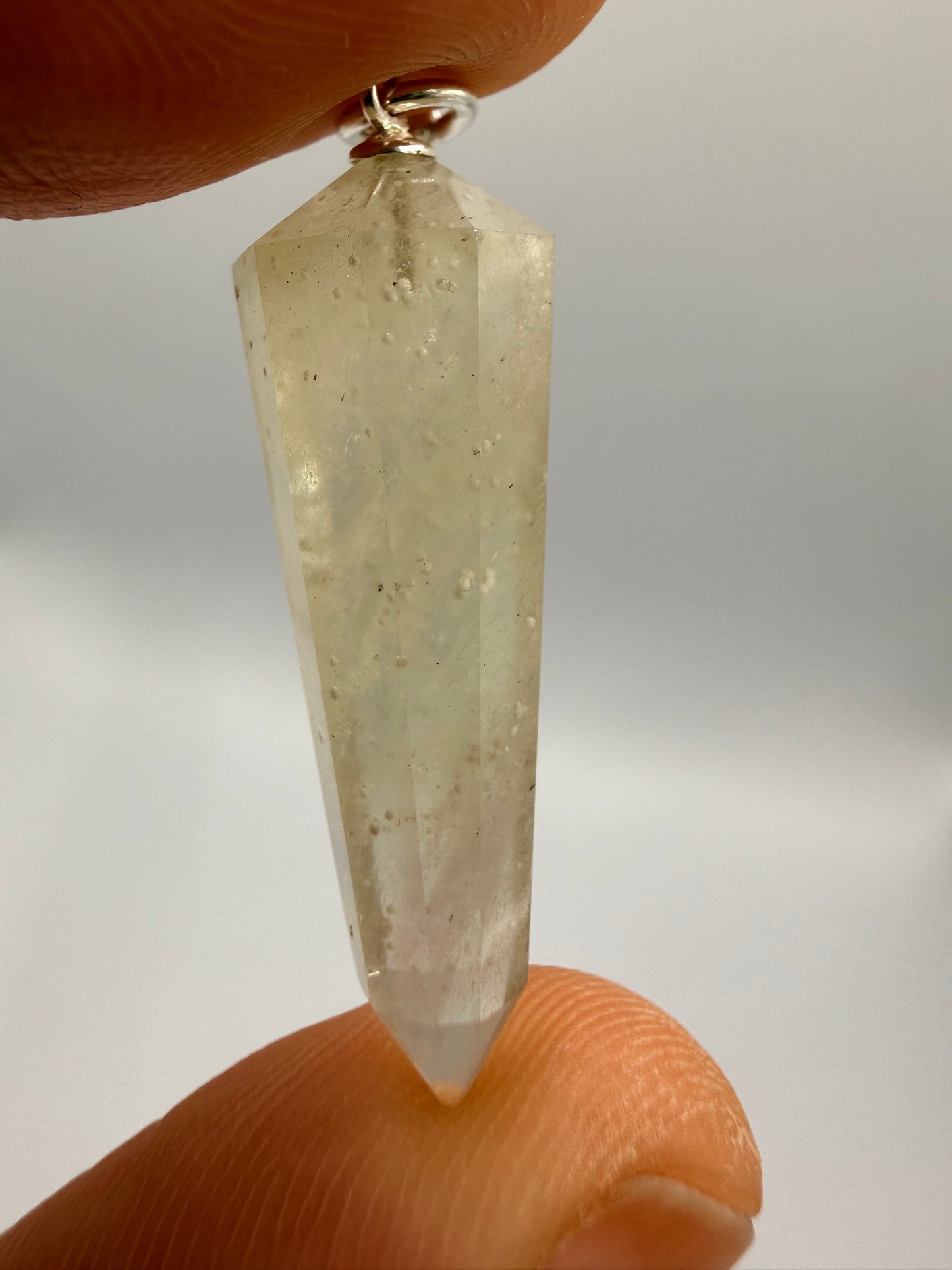 Libyan Desert Glass Pendulum With Agni Manitite Bead In Sterling Silver 17.65 crt