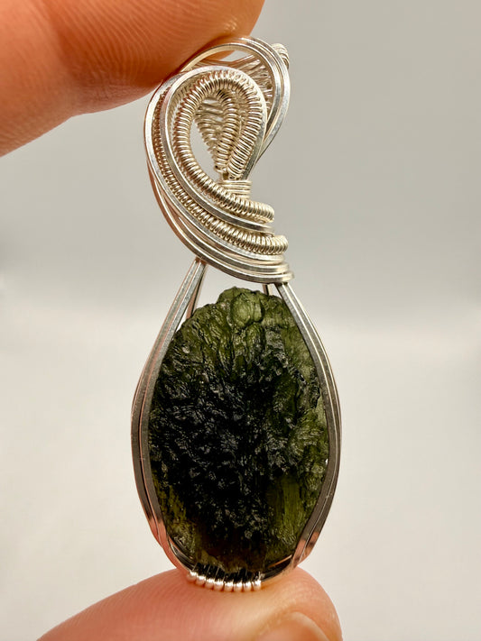 1MSS) Moldavite Pendant In Sterling Silver