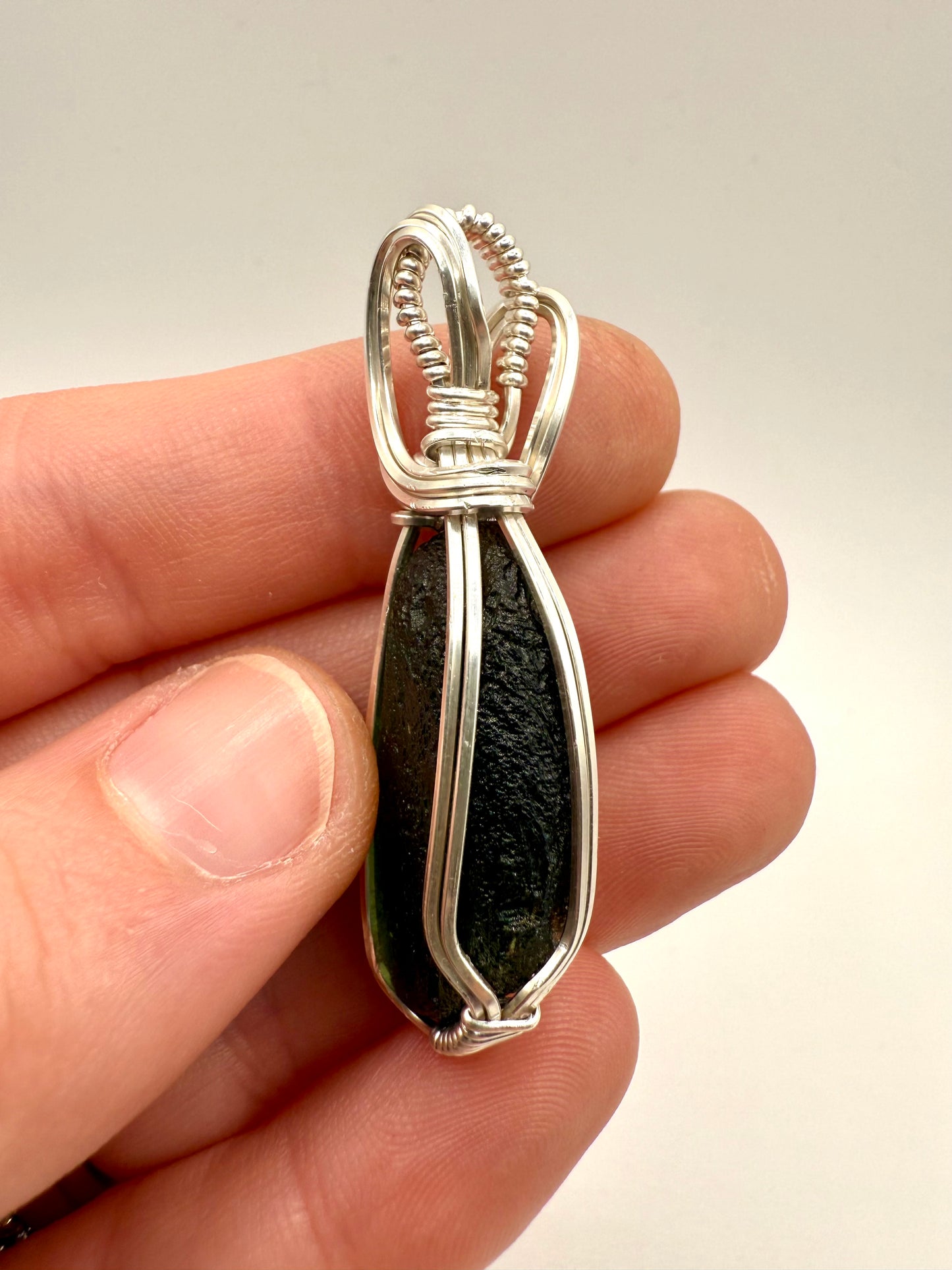 P112) Reversible Moldavite Pendant Necklace In Sterling Silver