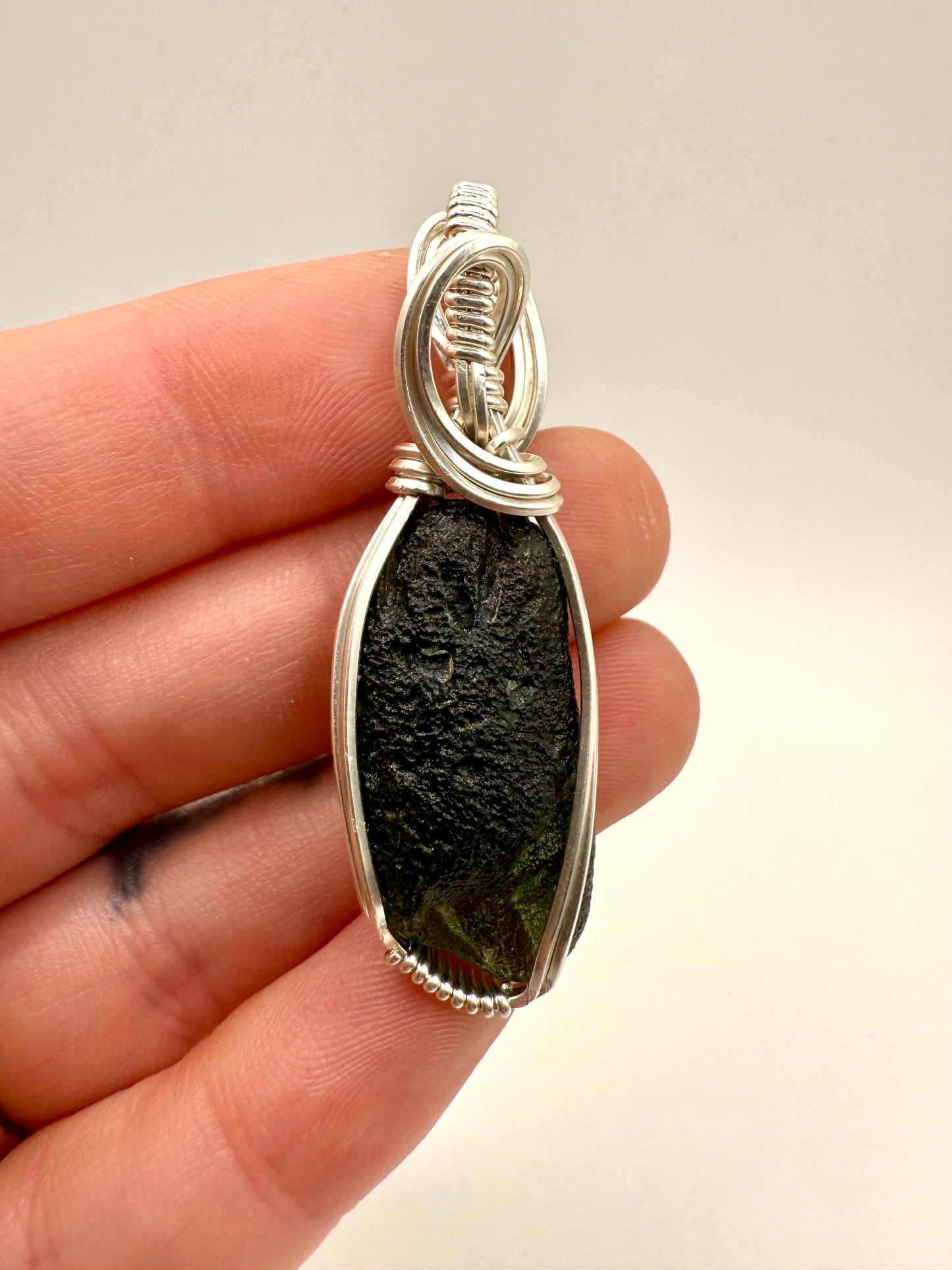 P112) Reversible Moldavite Pendant Necklace In Sterling Silver