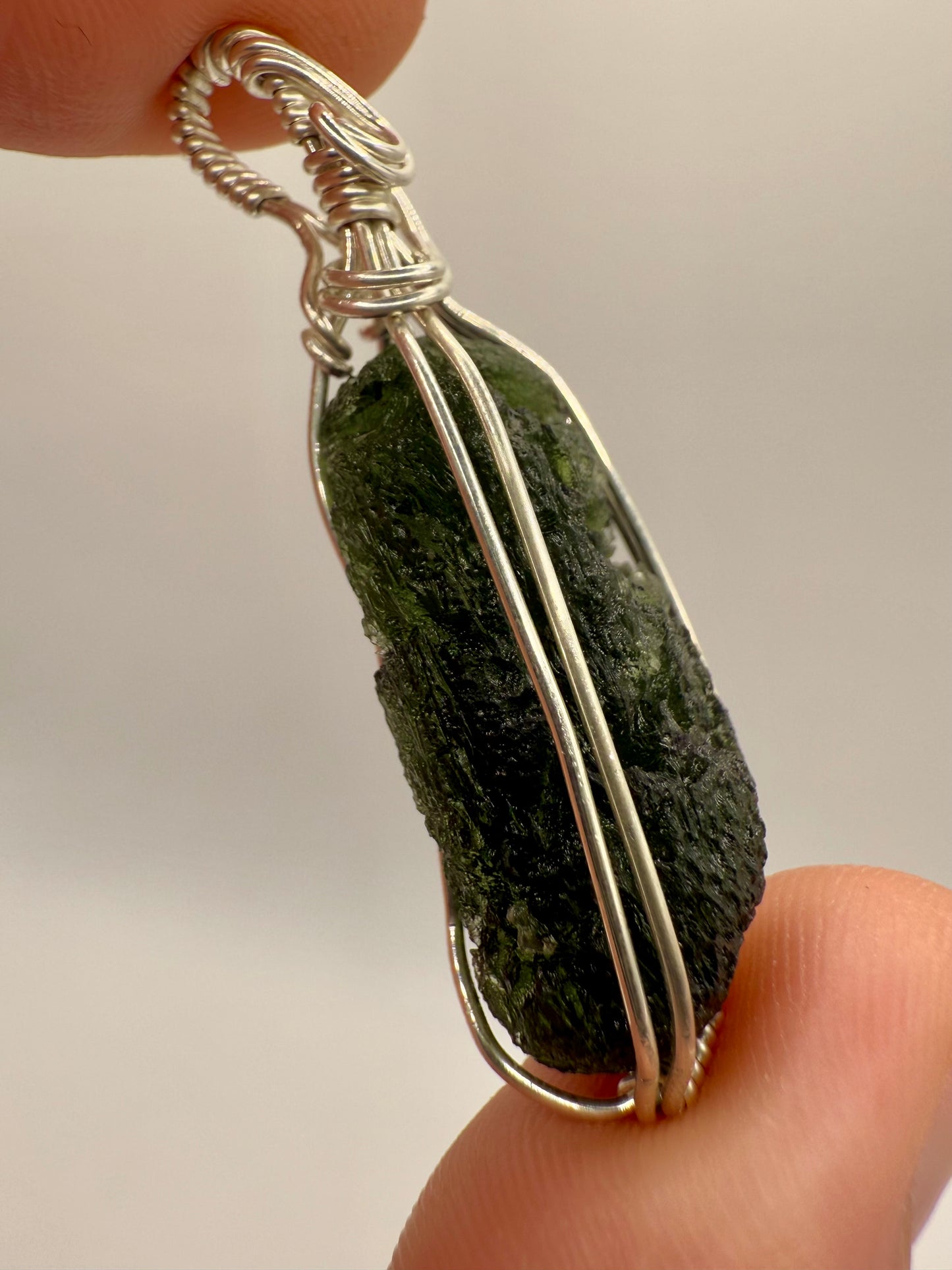 C112) Moldavite Pendant Necklace In Sterling Silver