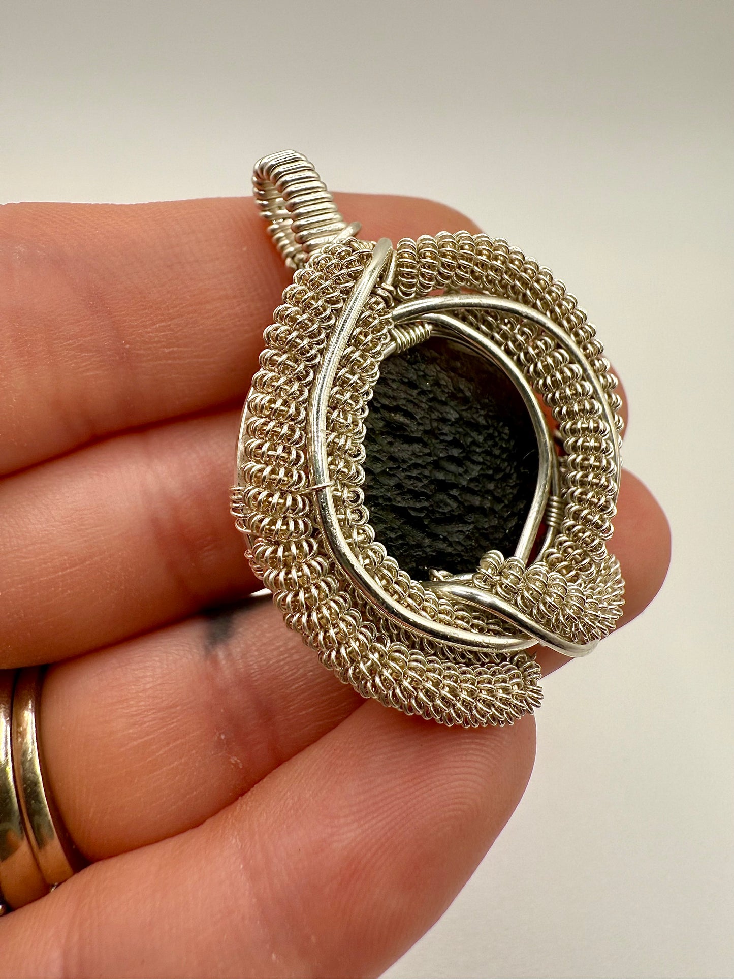 C11) Moldavite Pendant Necklace In Sterling Silver