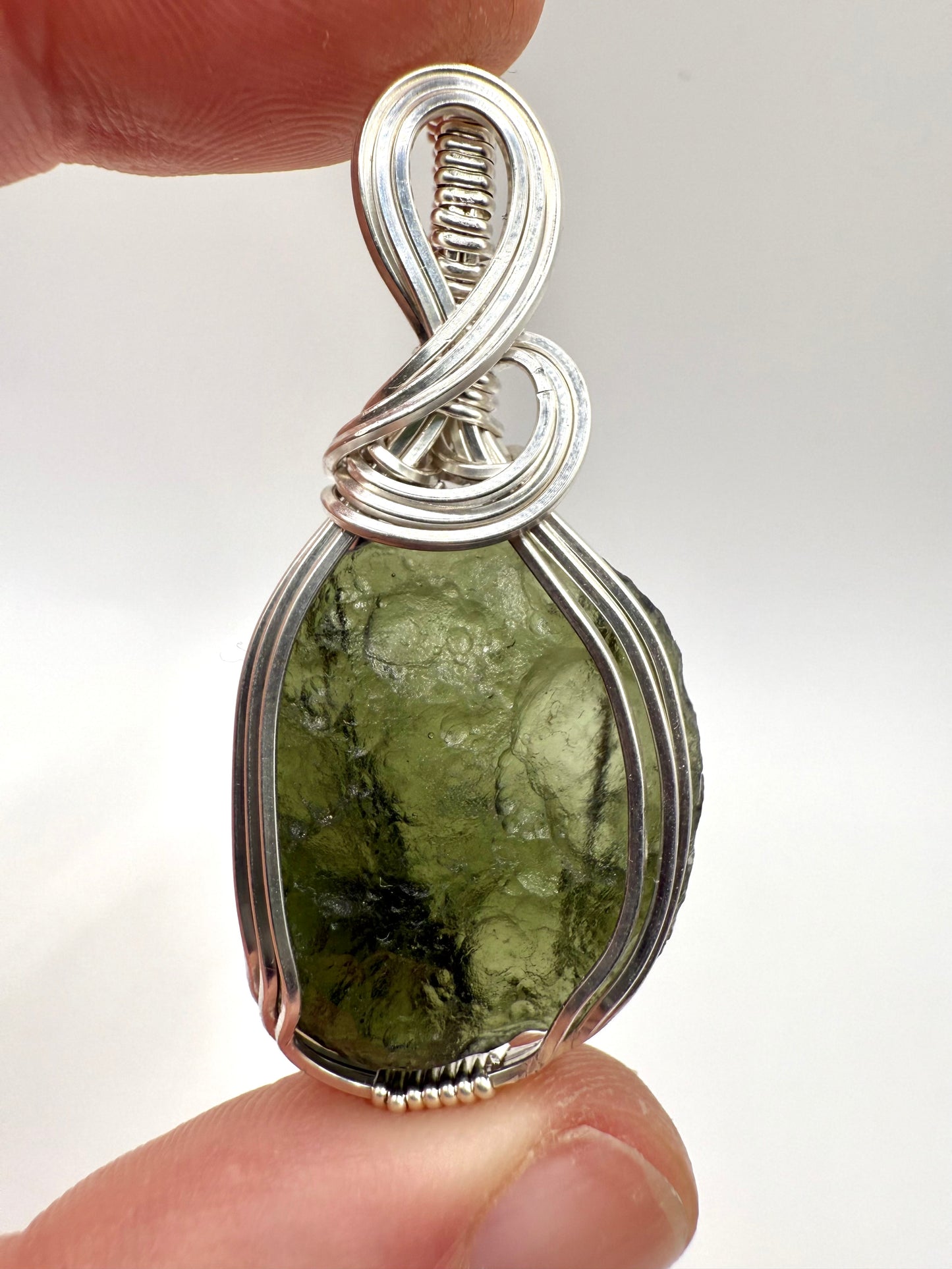 P112) Moldavite Pendant Necklace In Sterling Silver