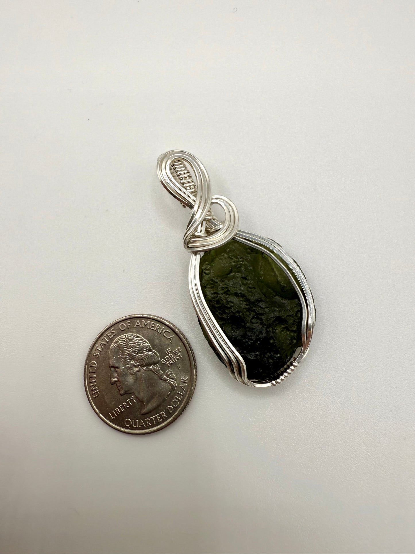 P112) Moldavite Pendant Necklace In Sterling Silver