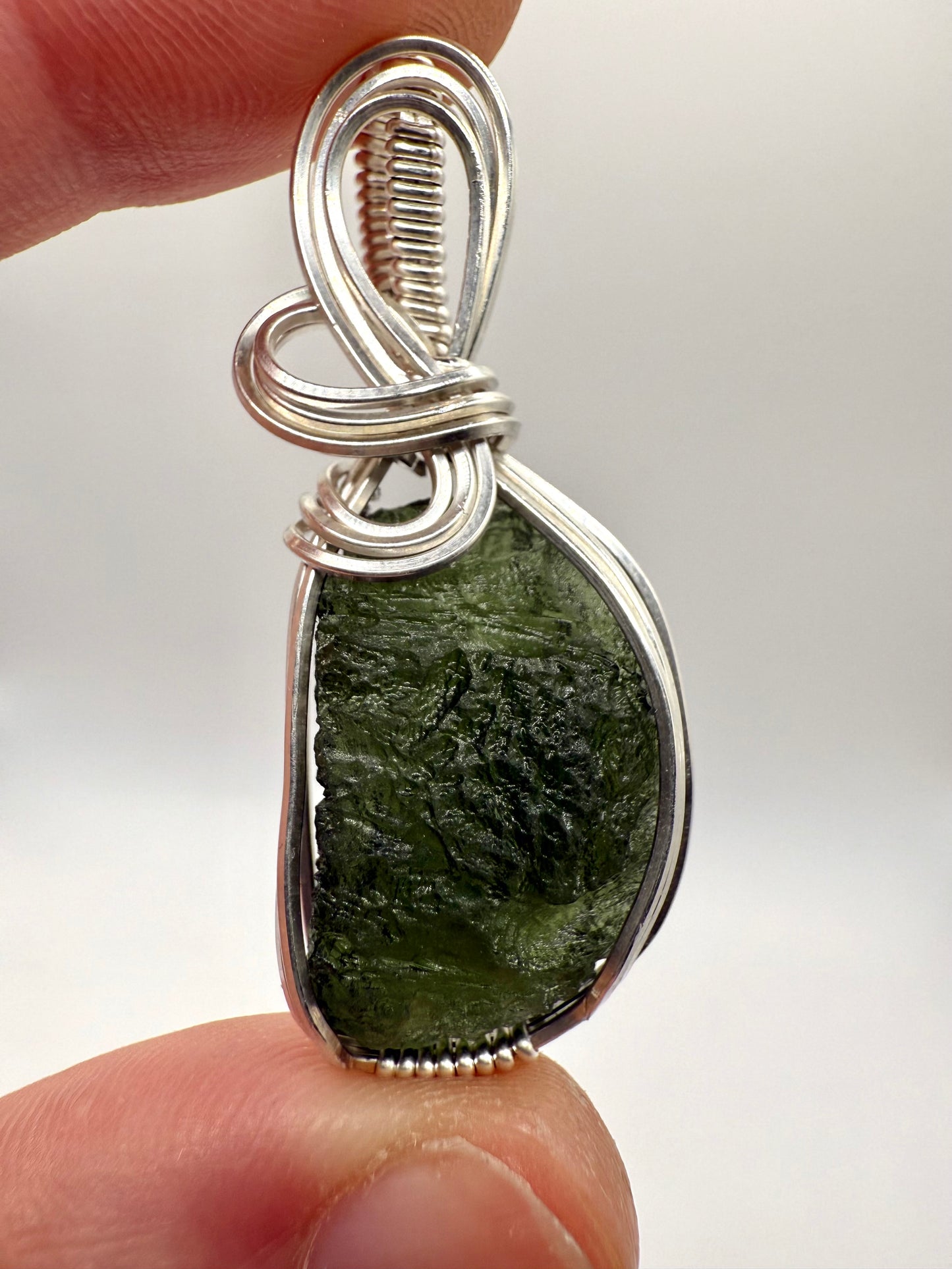 P112) Moldavite Pendant Necklace In Sterling Silver