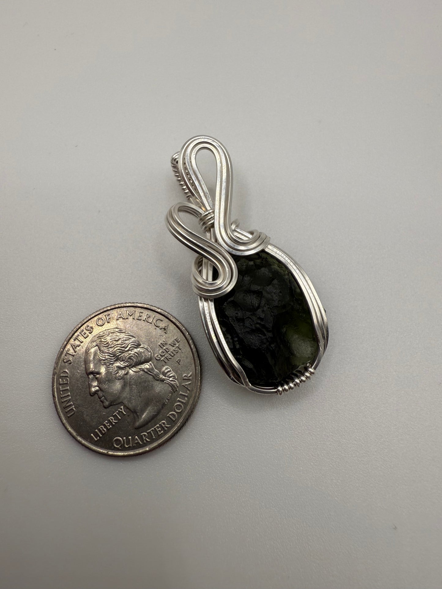 P112) Moldavite Pendant Necklace In Sterling Silver