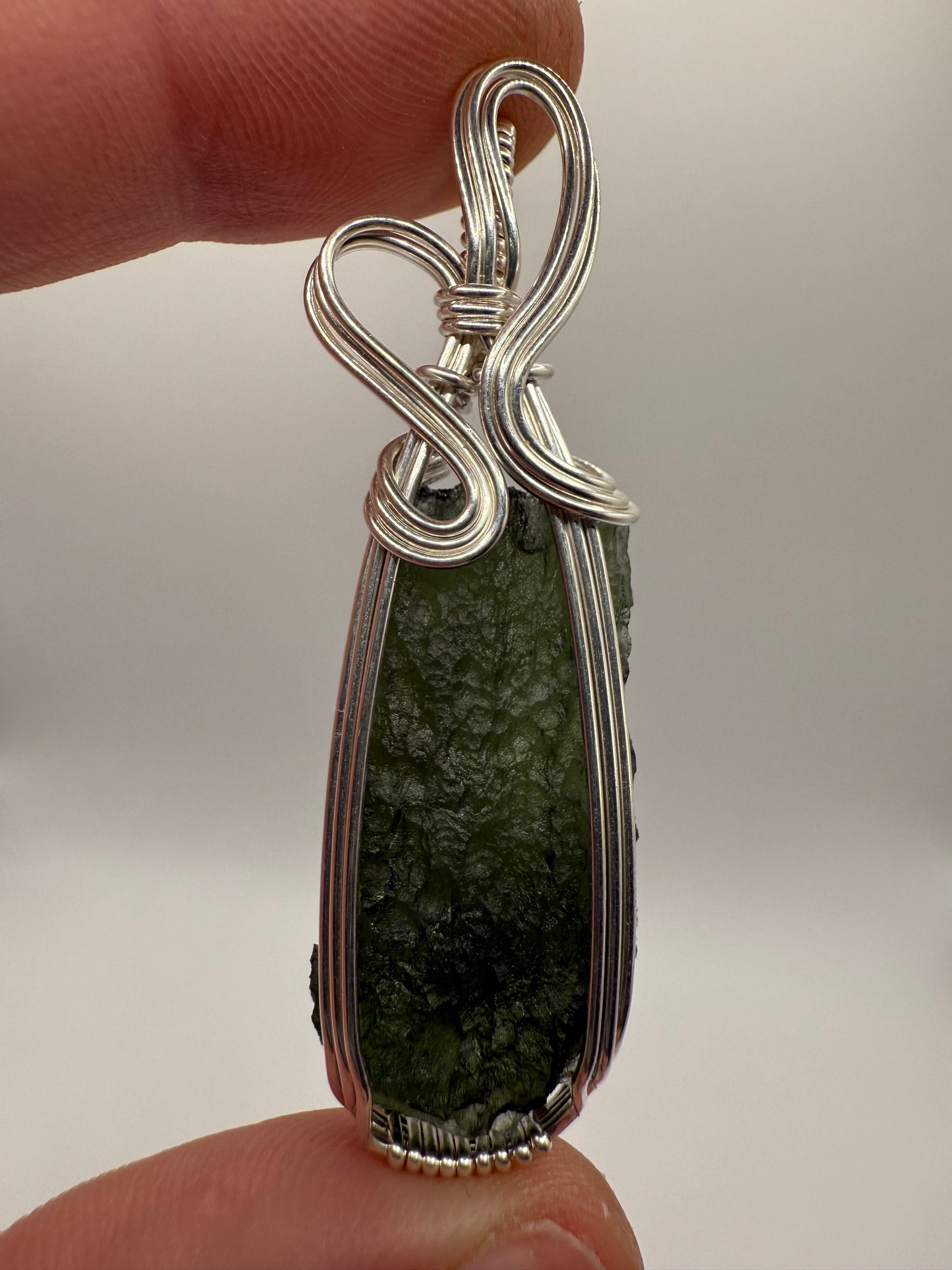P112) Moldavite Pendant Necklace In Sterling Silver