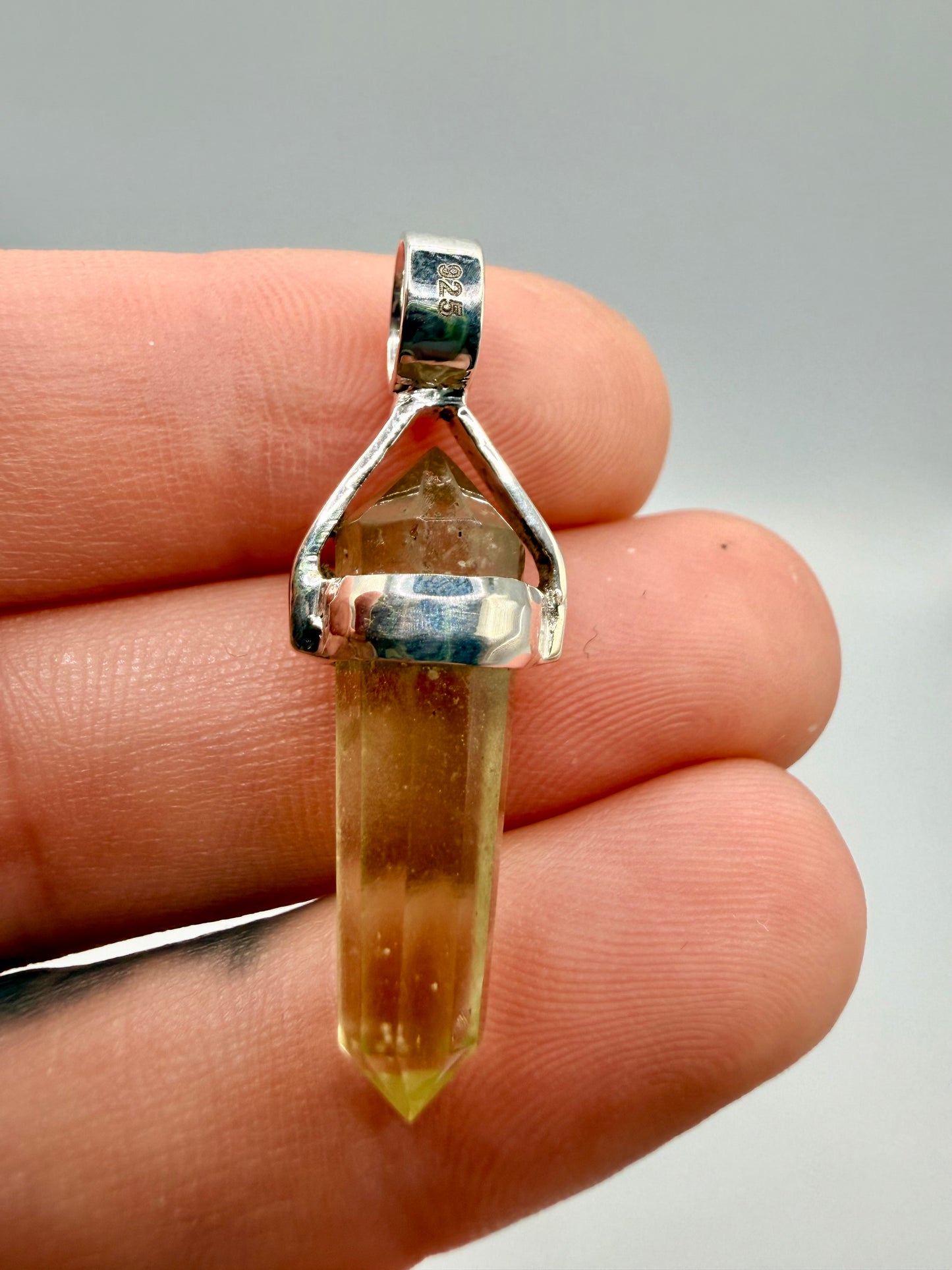 AAA Libyan Desert Glass Pendulum Pendant With Agni Manitite Bead In Sterling Silver 9.35crt