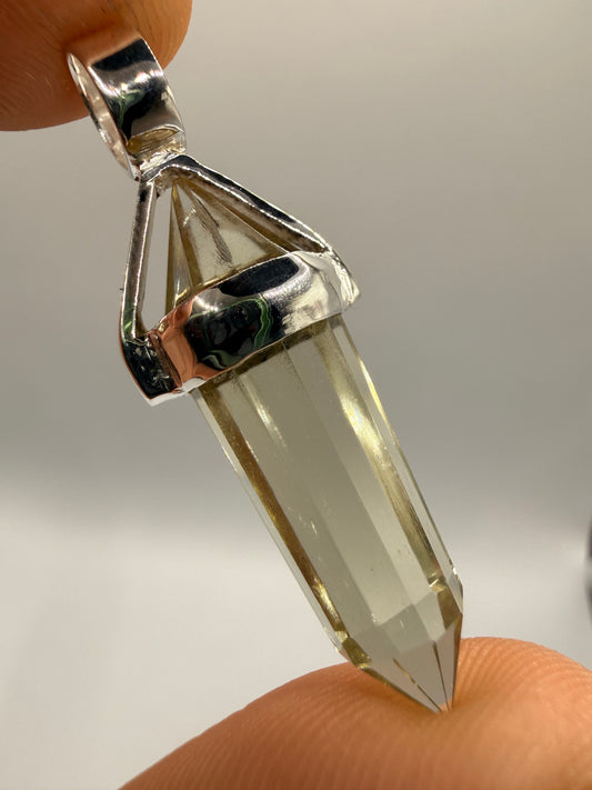 AAA Libyan Desert Glass Pendulum Pendant With Agni Manitite Bead In Sterling Silver 13.60 crts