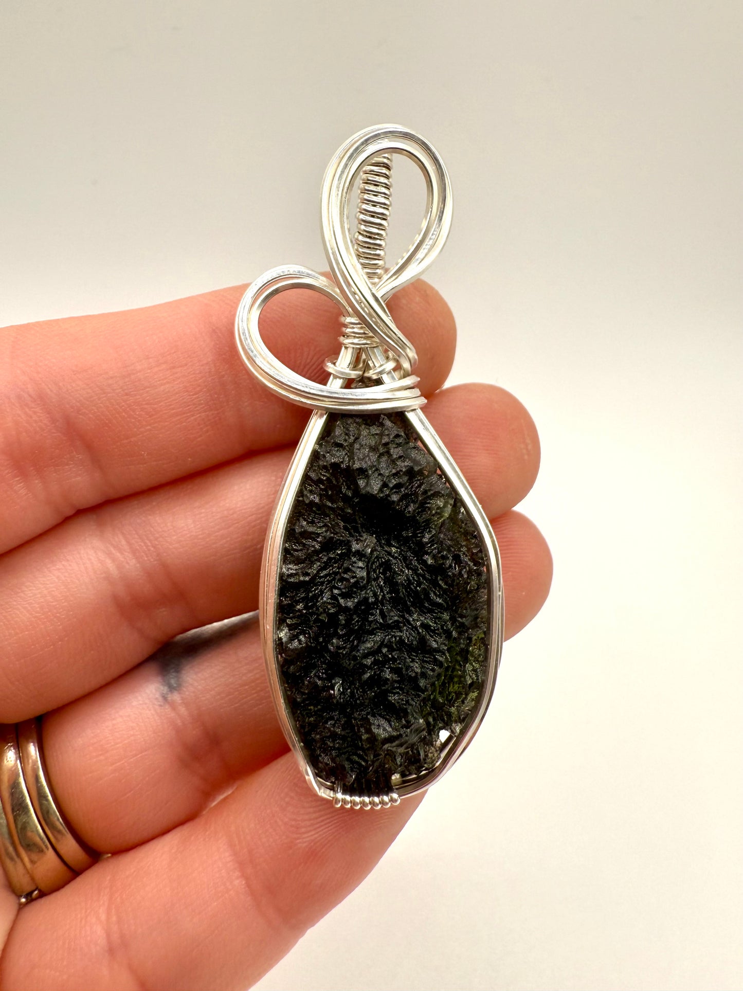 P112) Moldavite Pendant Necklace In Sterling Silver