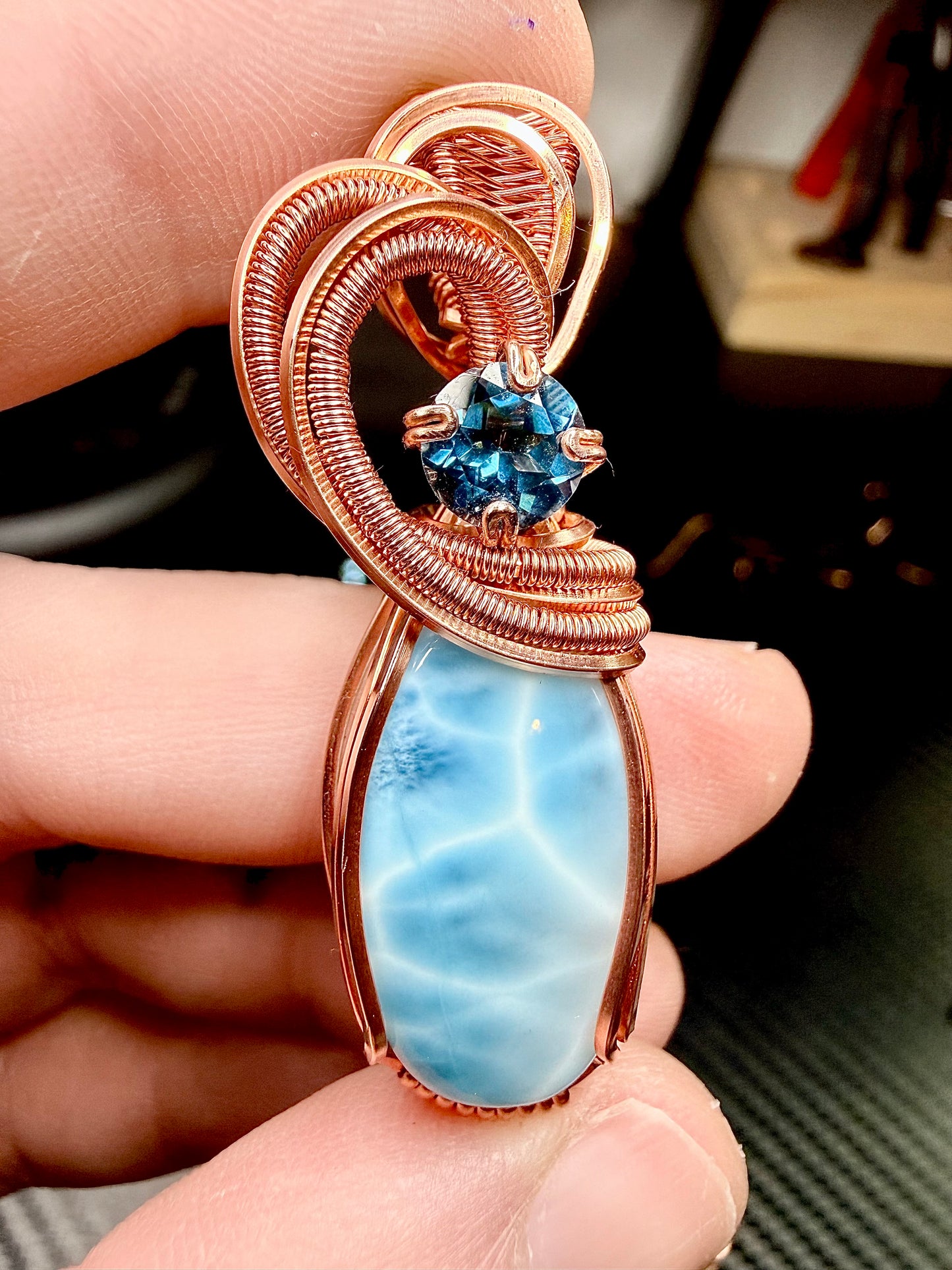 Larimar Pendant In Copper With London Blue Topaz Accent