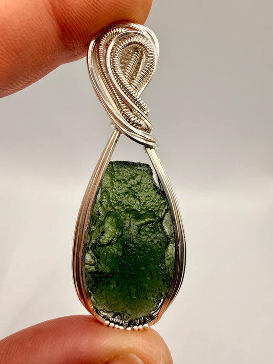 1MSS) Moldavite Pendant In Sterling Silver