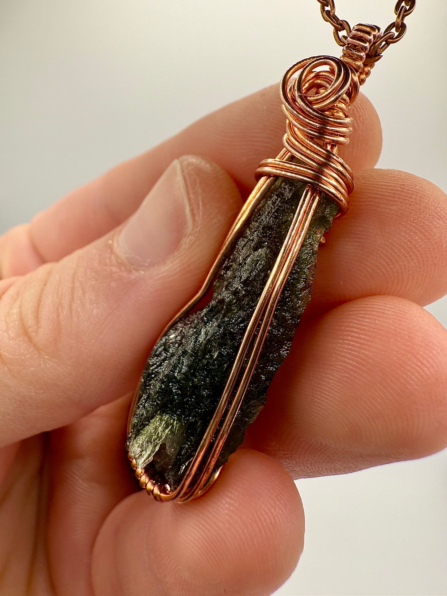 B112) Moldavite Pendant In Copper