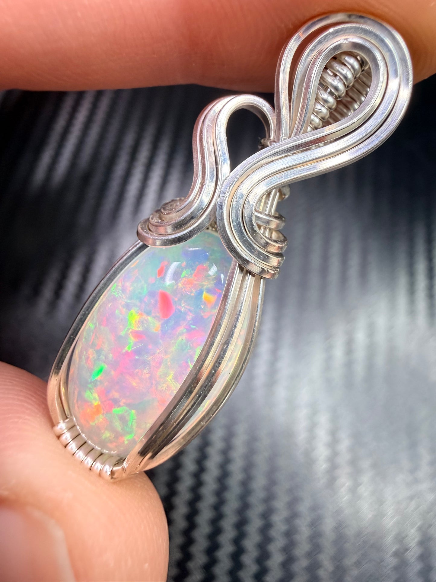 Ethiopian Welo Opal Pendant in .925 Sterling Silver – Natural Opal Necklace, October Birthstone, Fire Opal Jewelry, Handmade Opal Gift, Healing Crystal Pendant