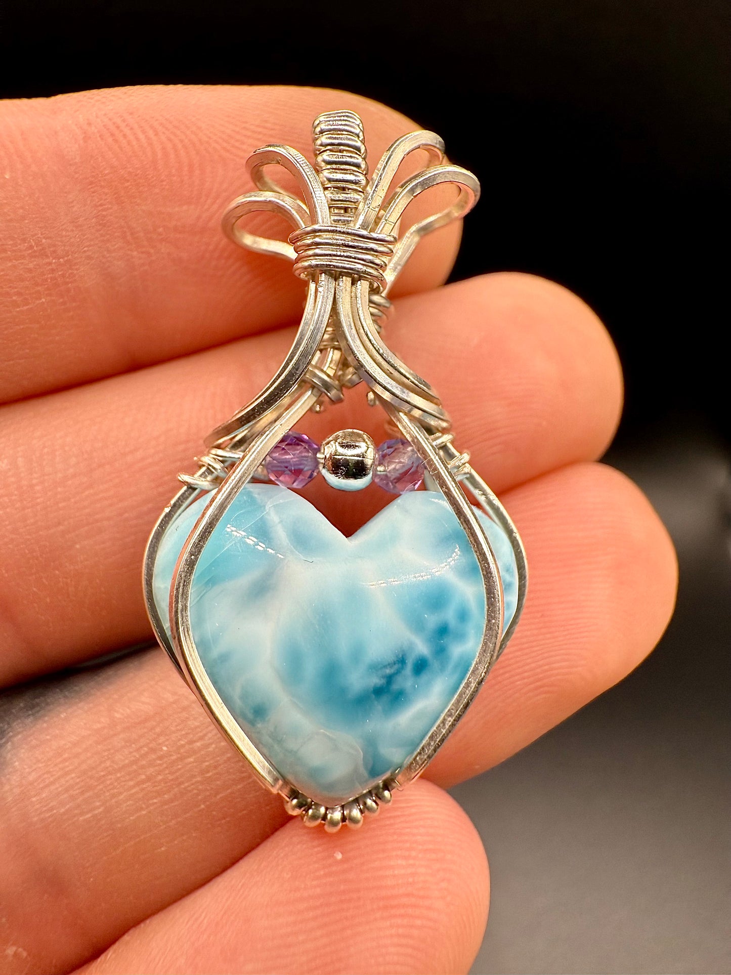 C11) Larimar & Amethyst Pendant In Sterling Silver