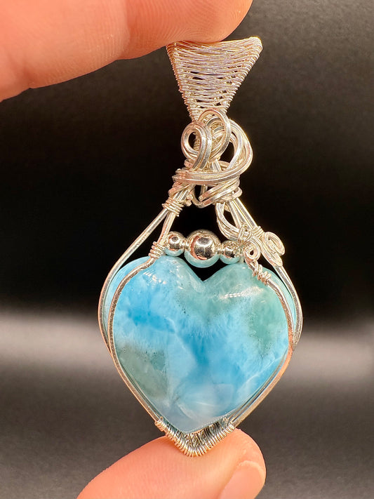 C11) Larimar Pendant In Sterling Silver Large