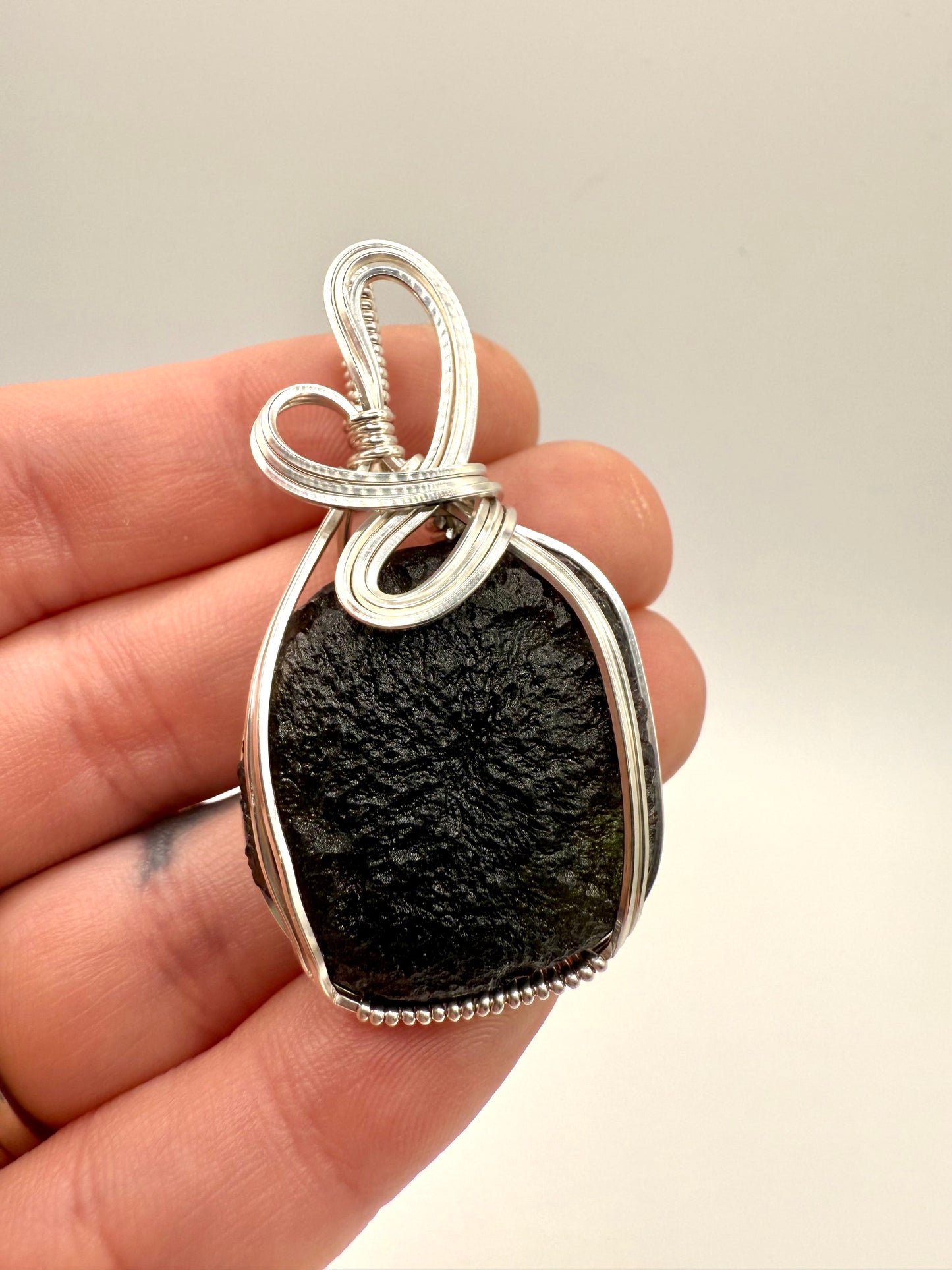 P112) Moldavite Pendant Necklace In Sterling Silver