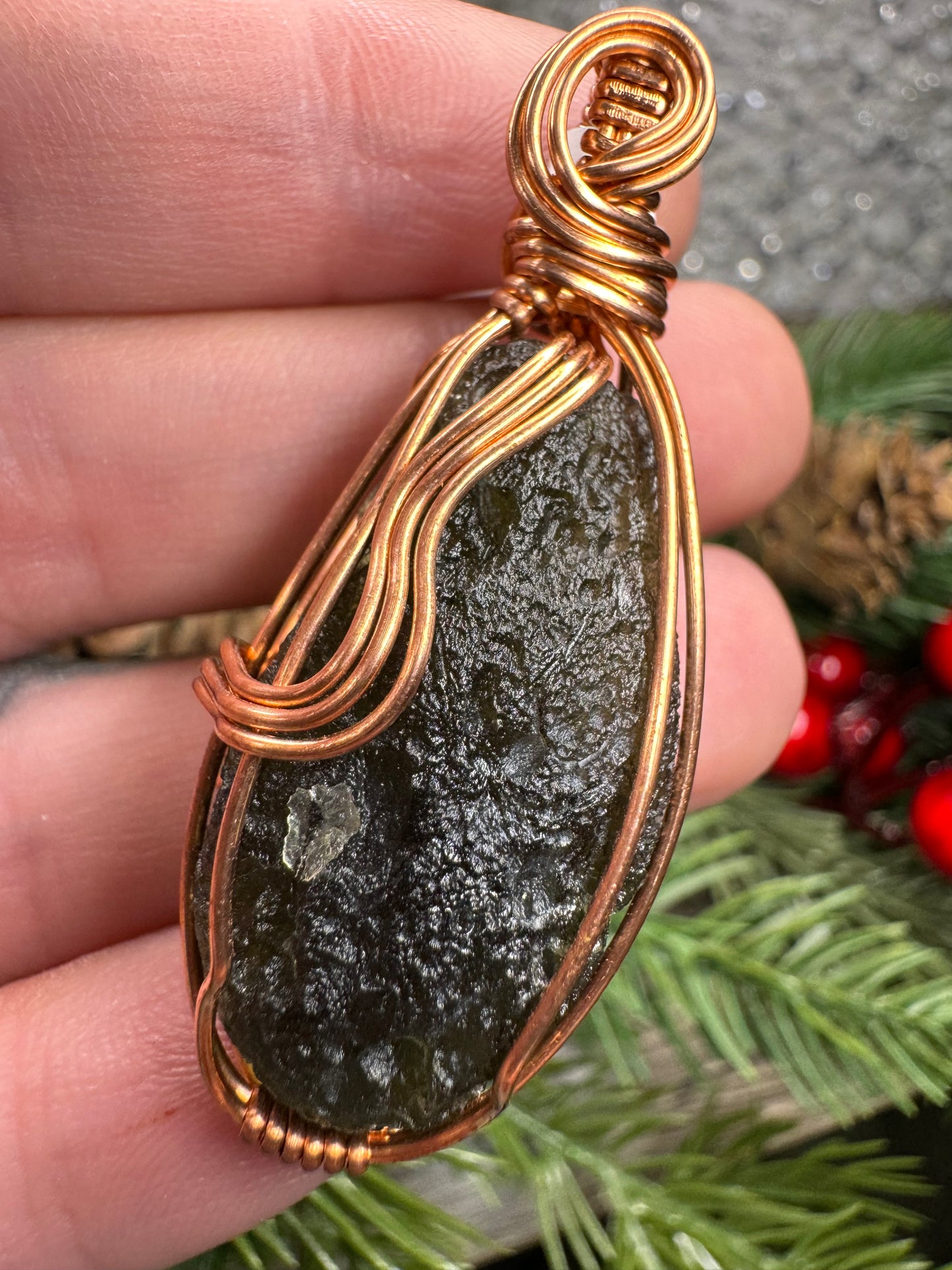 Moldavite Pendant in Copper