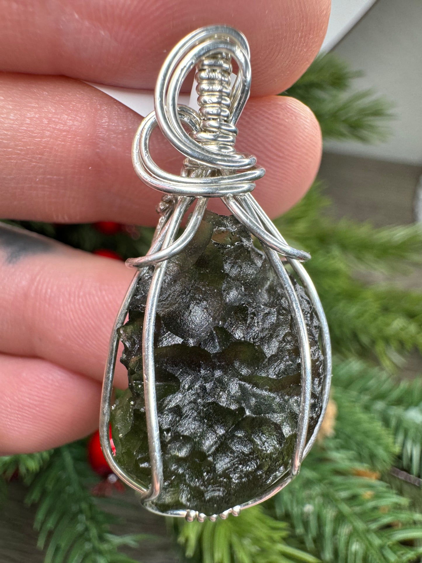 Kosov Moldavite Pendant in Sterling Silver