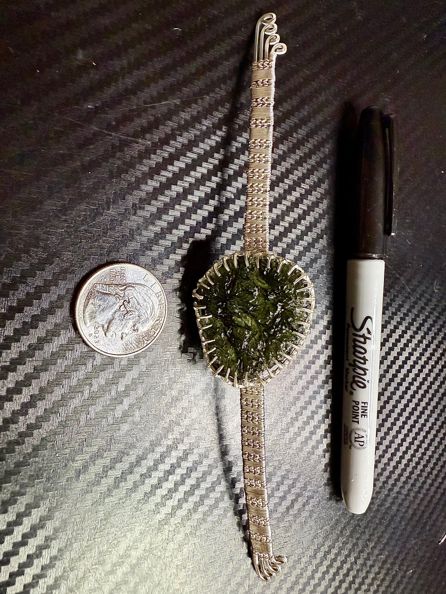 F112) Large Moldavite Bracelet In Sterling Silver