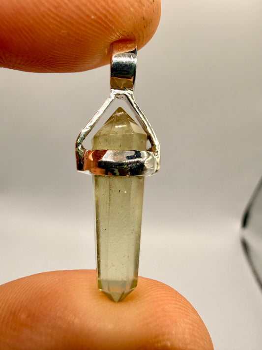 AAA Libyan Desert Glass Pendulum Pendant With Agni Manitite Bead In Sterling Silver 9.35crt