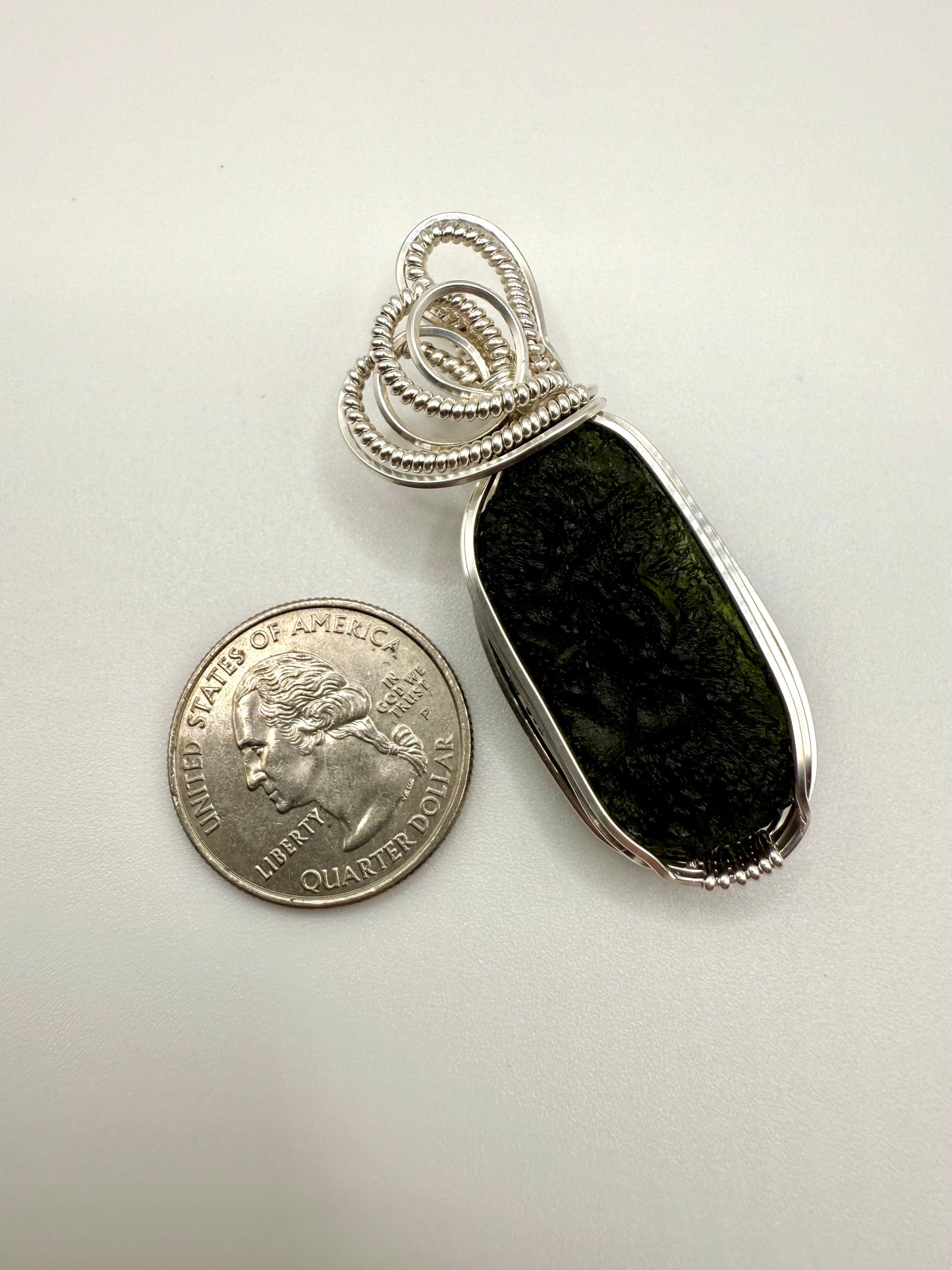P112) Moldavite Pendant Necklace In Sterling Silver
