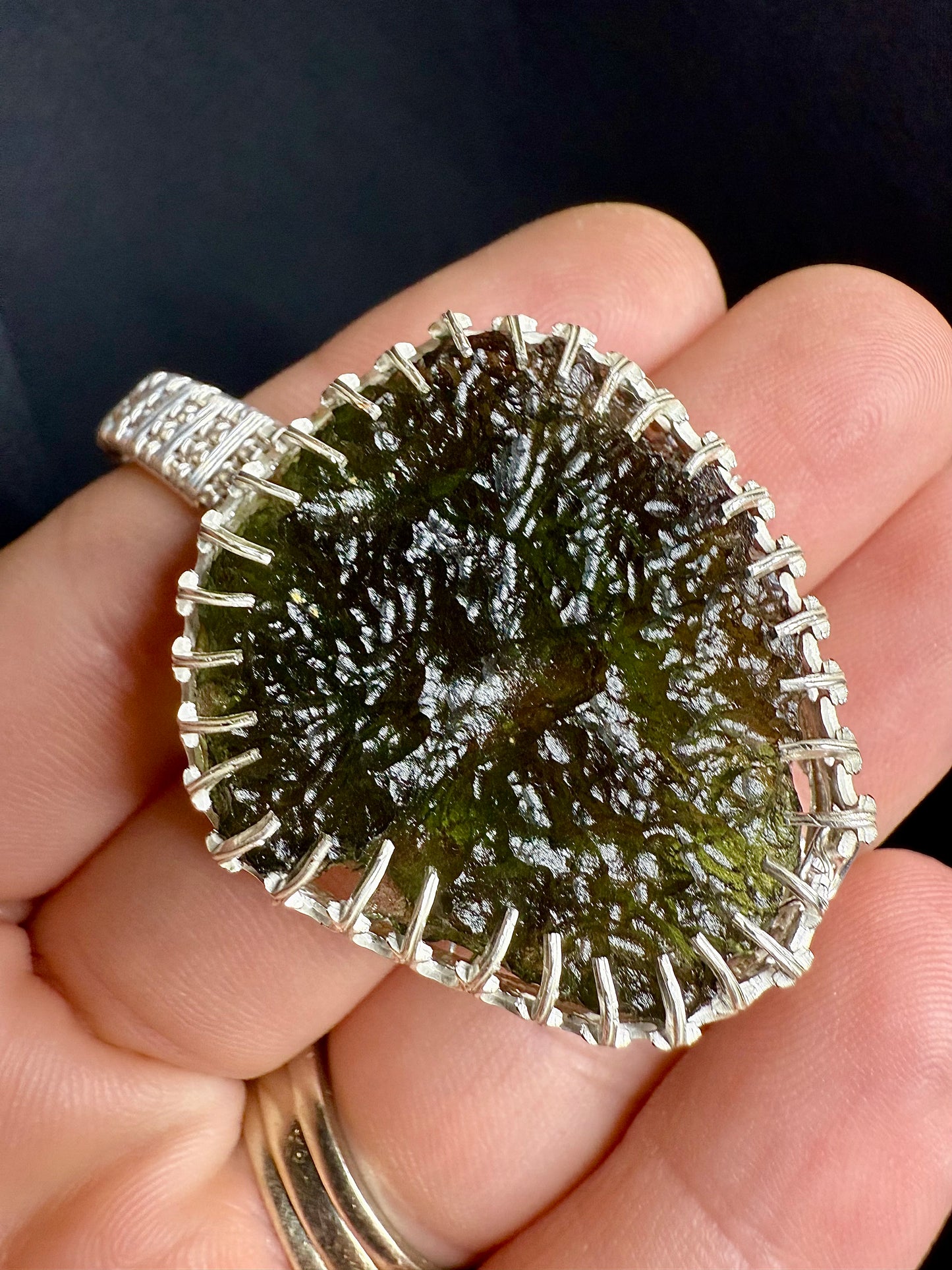 F112) Large Moldavite Bracelet In Sterling Silver