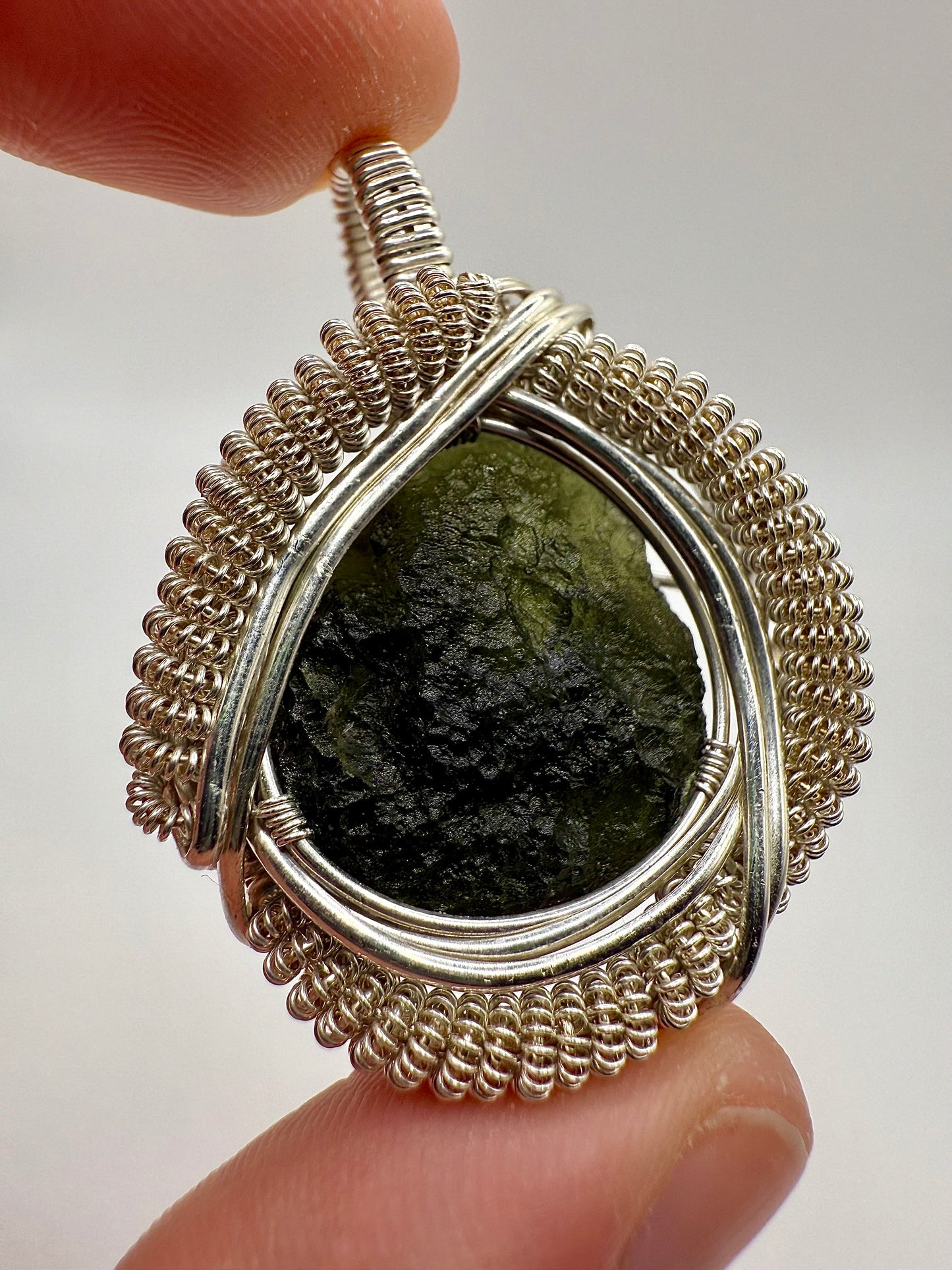 1MSS) Moldavite Pendant Necklace In Sterling Silver