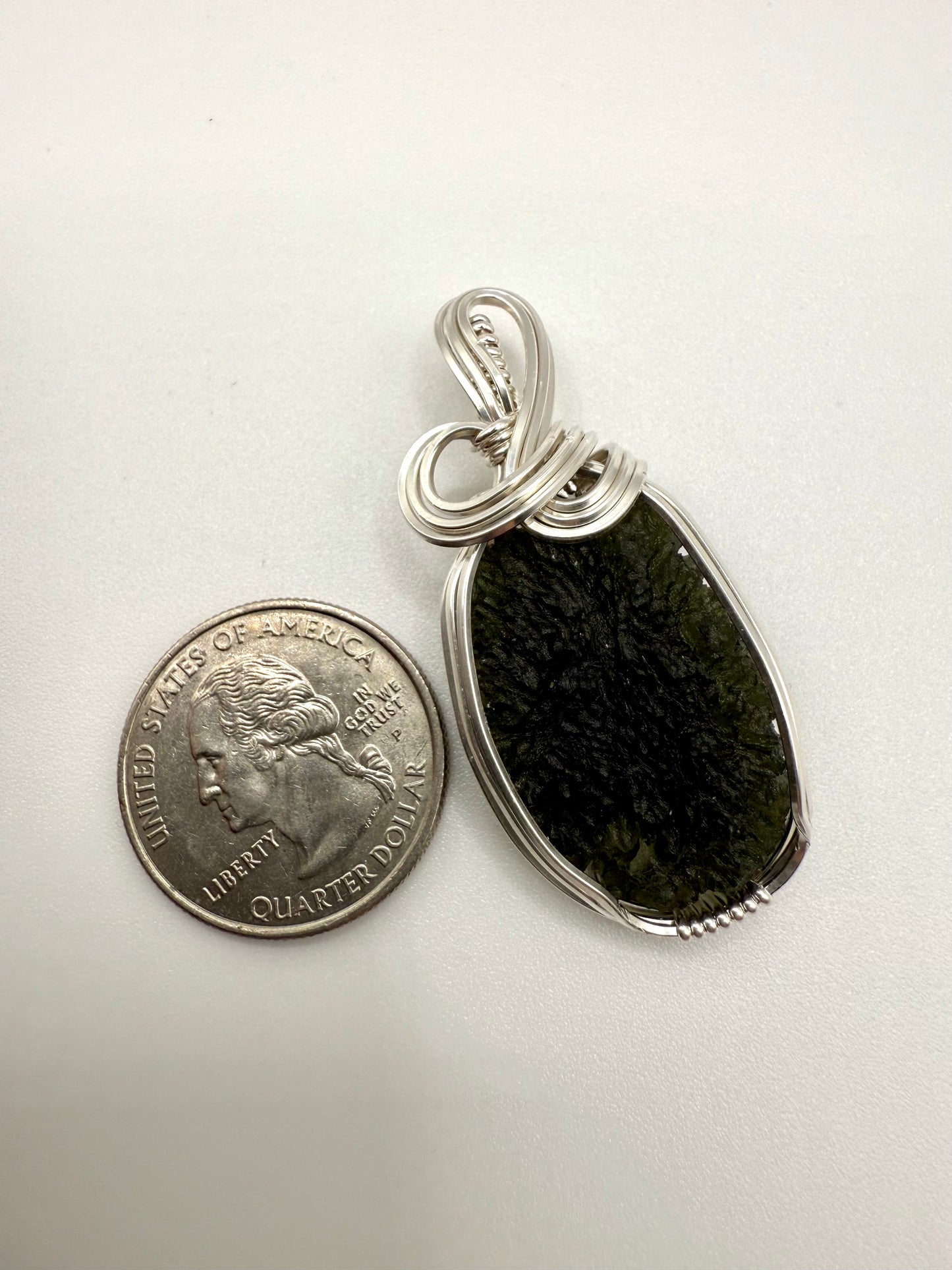 P112) Moldavite Pendant Necklace In Sterling Silver