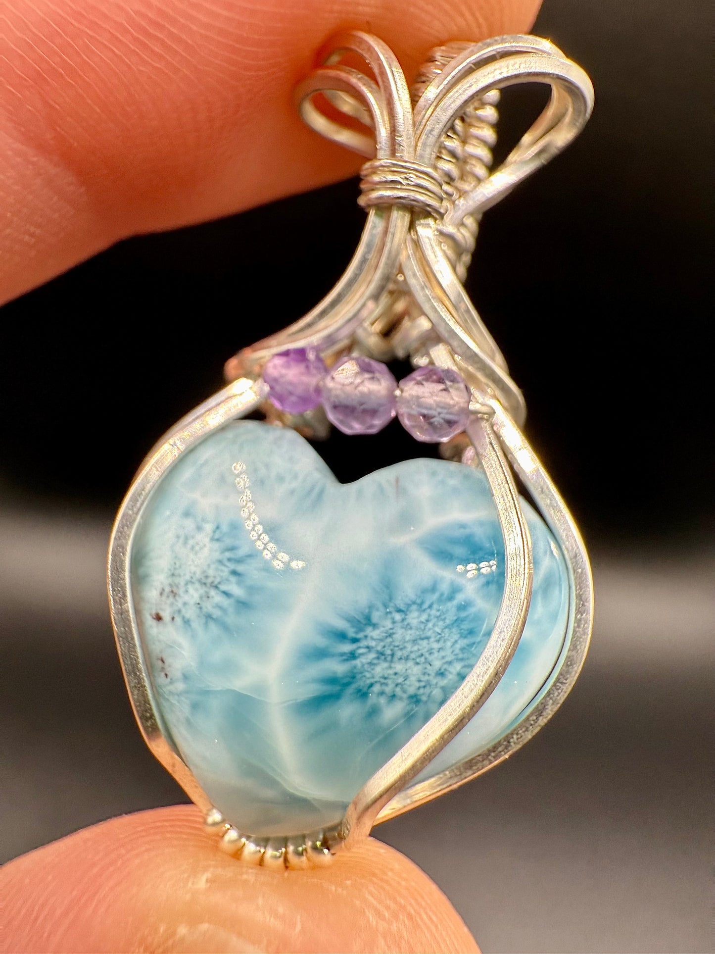 C11) Larimar & Amethyst Pendant In Sterling Silver