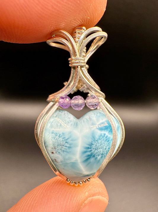 C11) Larimar & Amethyst Pendant In Sterling Silver
