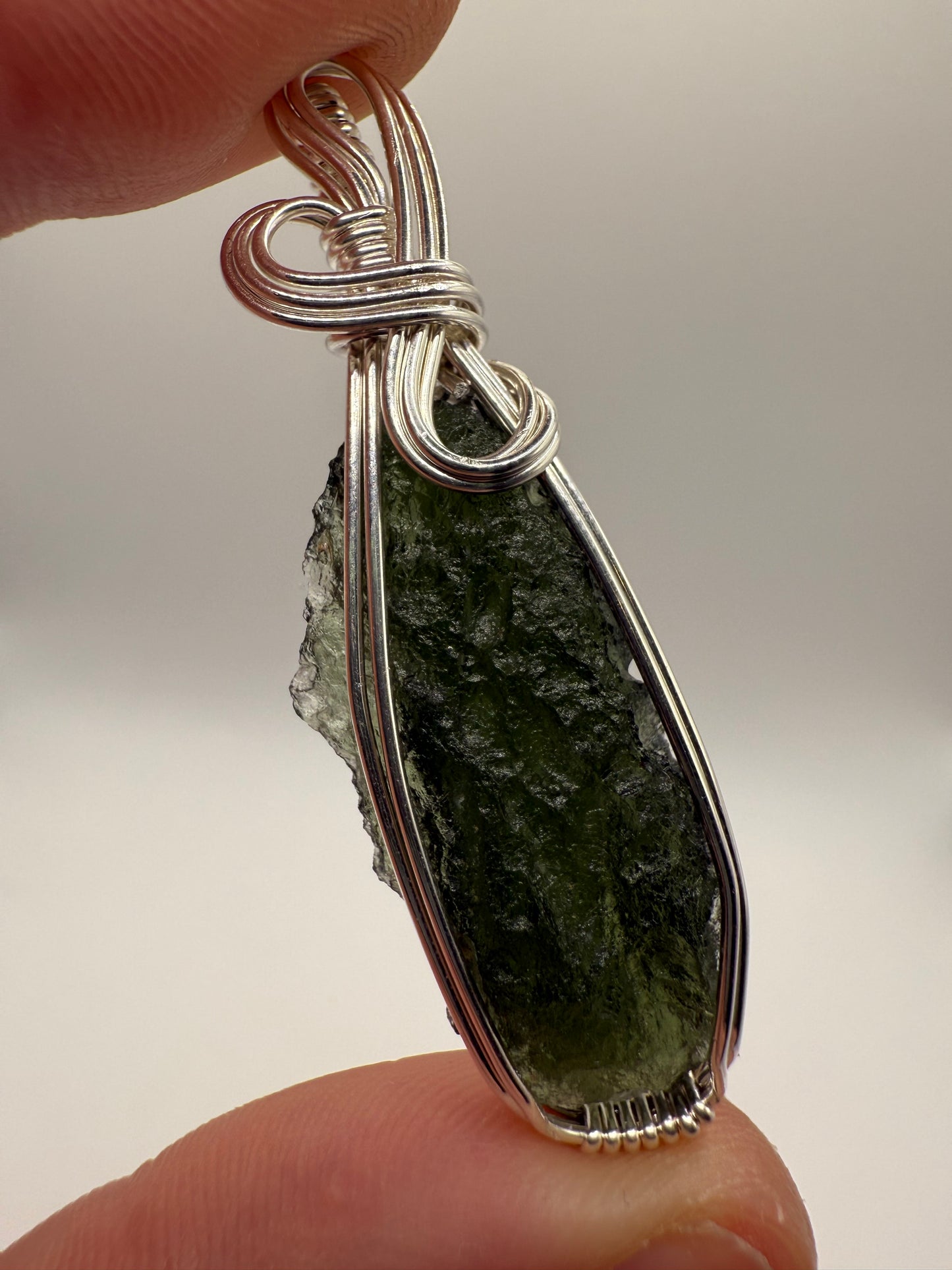 P112) Moldavite Pendant Necklace In Sterling Silver