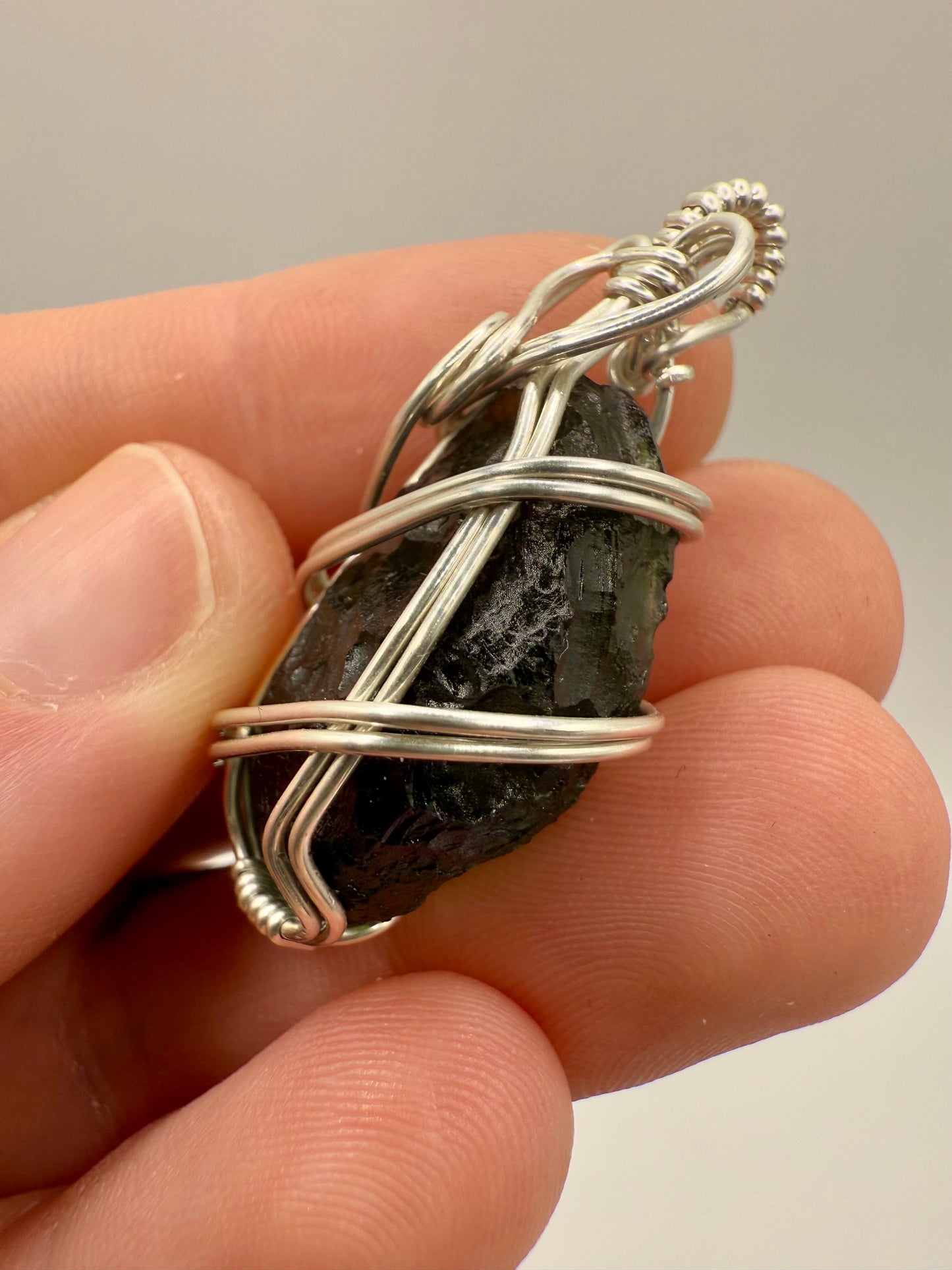 C11) Moldavite Pendant In Sterling Silver