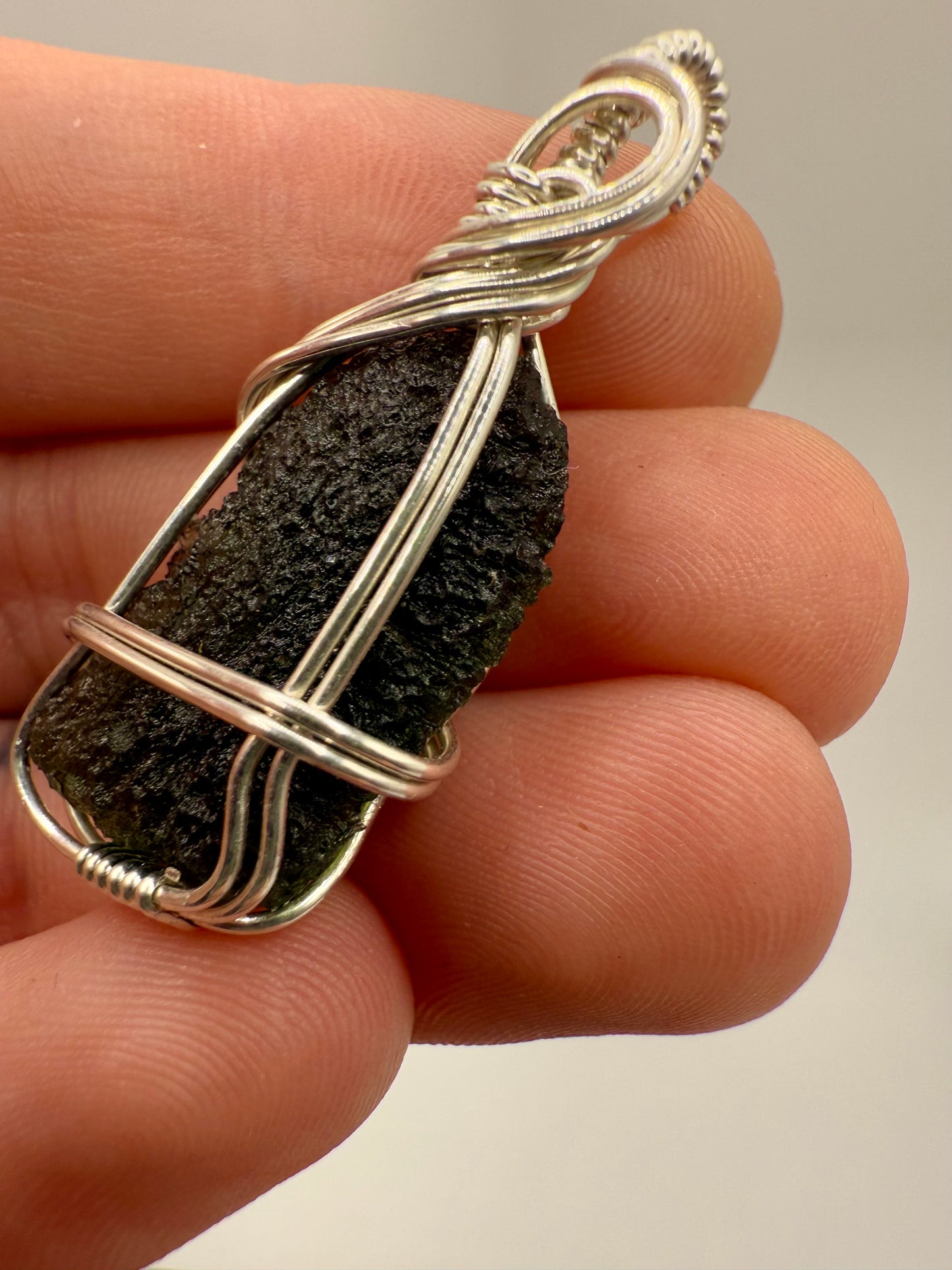 B112) Moldavite In Sterling Silver Pendant Necklace