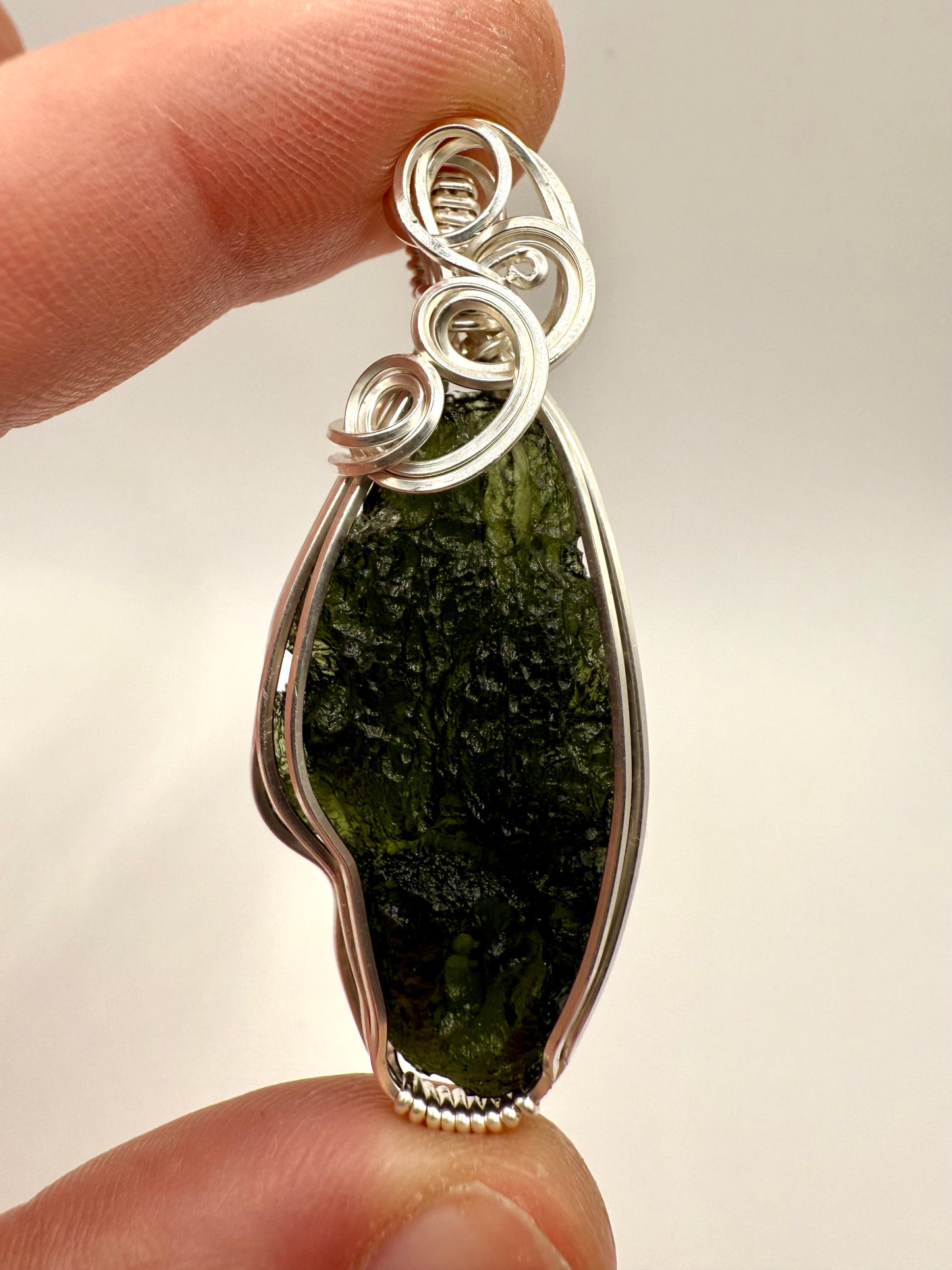 P112) Moldavite Pendant Necklace In Sterling Silver