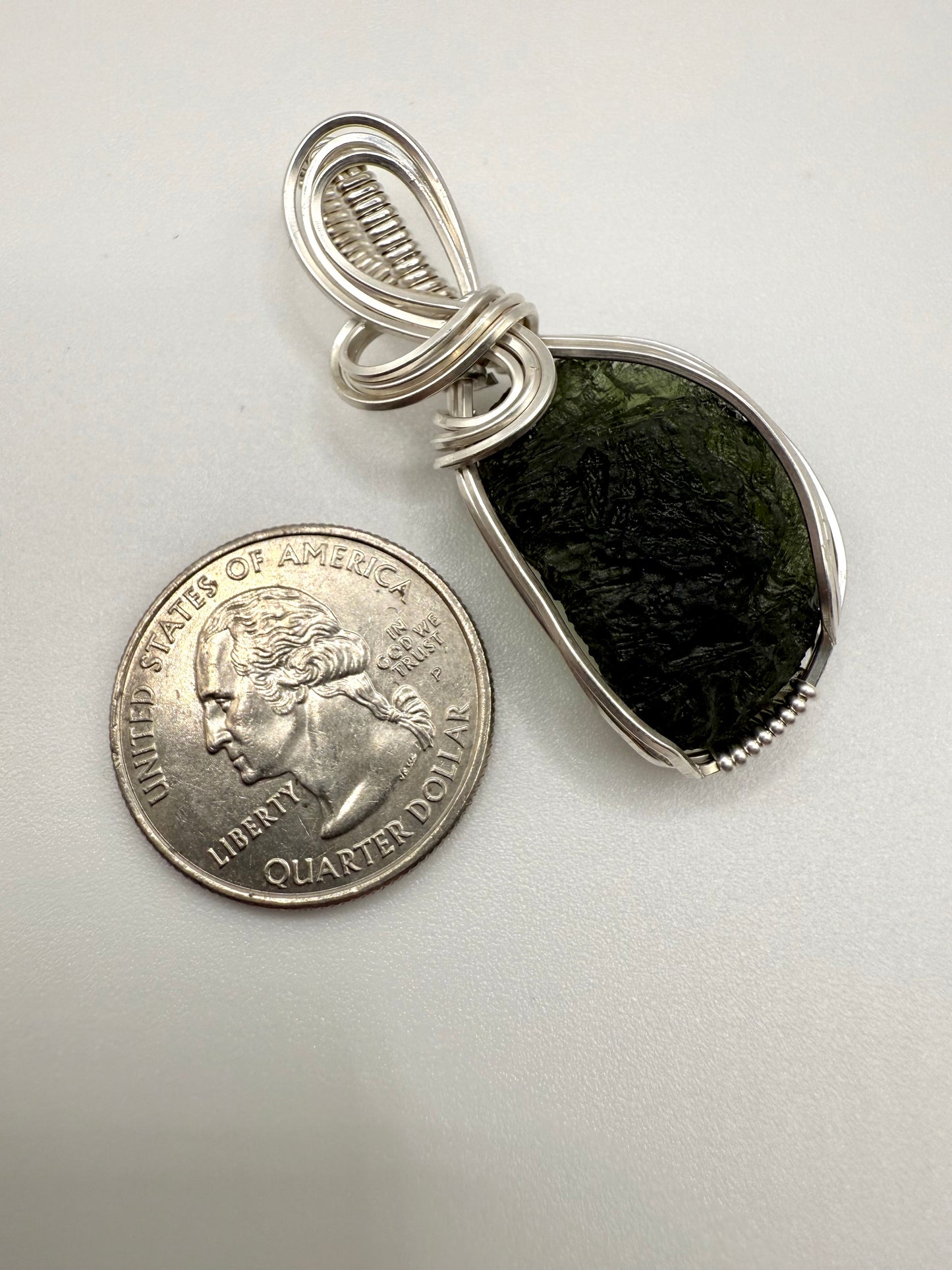 P112) Moldavite Pendant Necklace In Sterling Silver