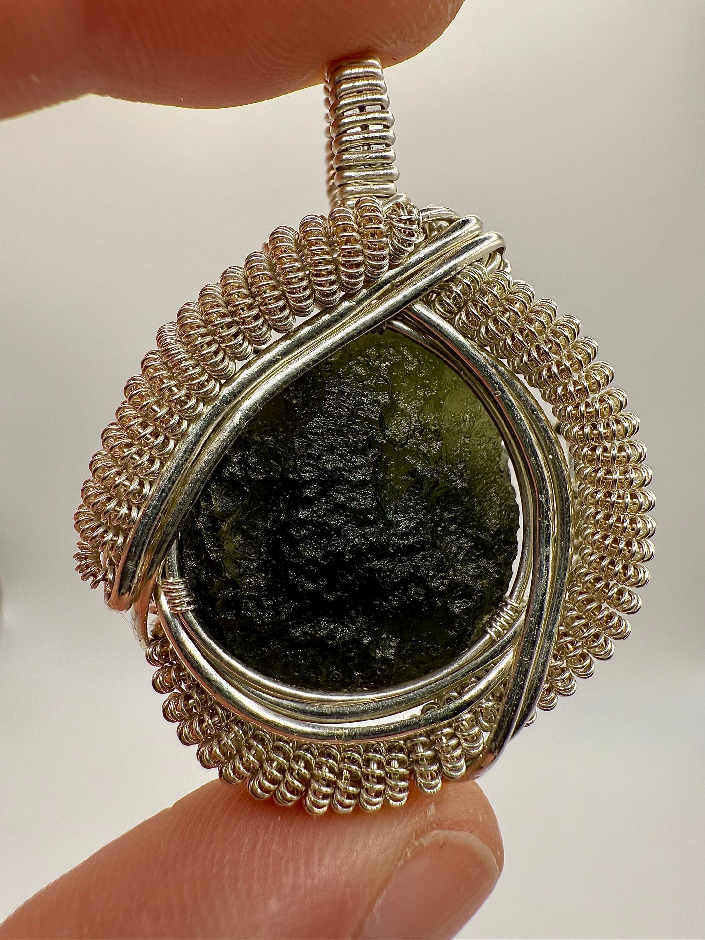 1MSS) Moldavite Pendant Necklace In Sterling Silver