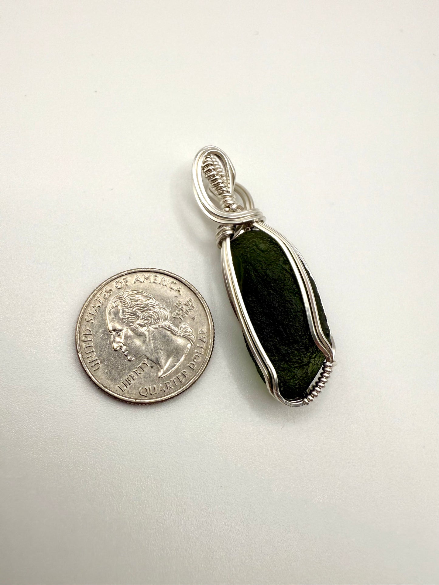 P112) Reversible Moldavite Pendant Necklace In Sterling Silver