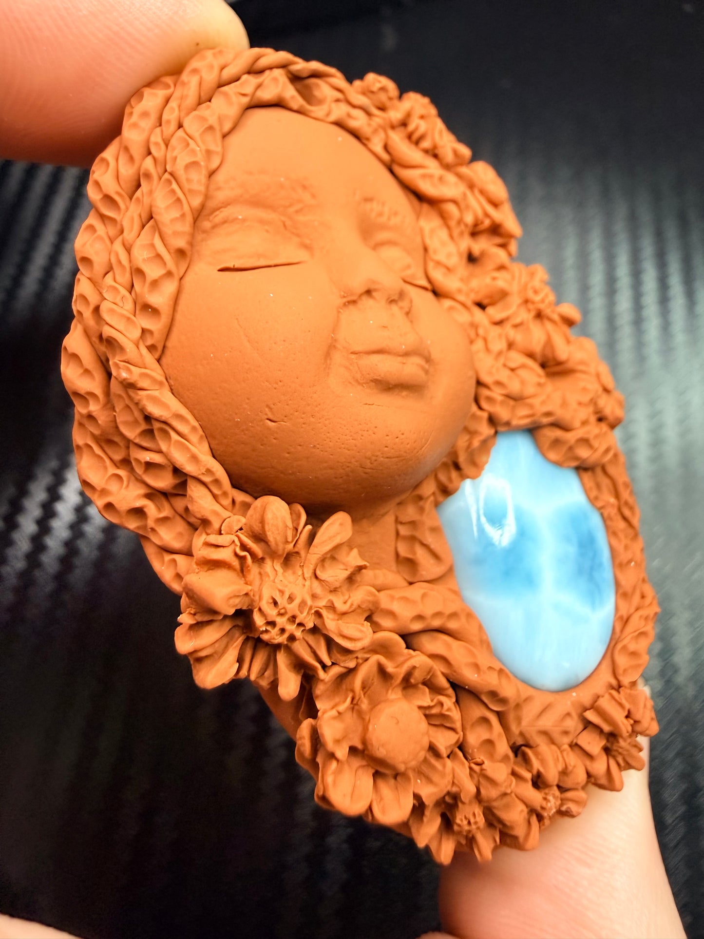 Larimar Goddess Talisman Necklace | Ocean Energy Amulet | Divine Feminine Jewelry | Handmade Clay Spiritual Pendant | Calm & Healing Crystal Goddess
