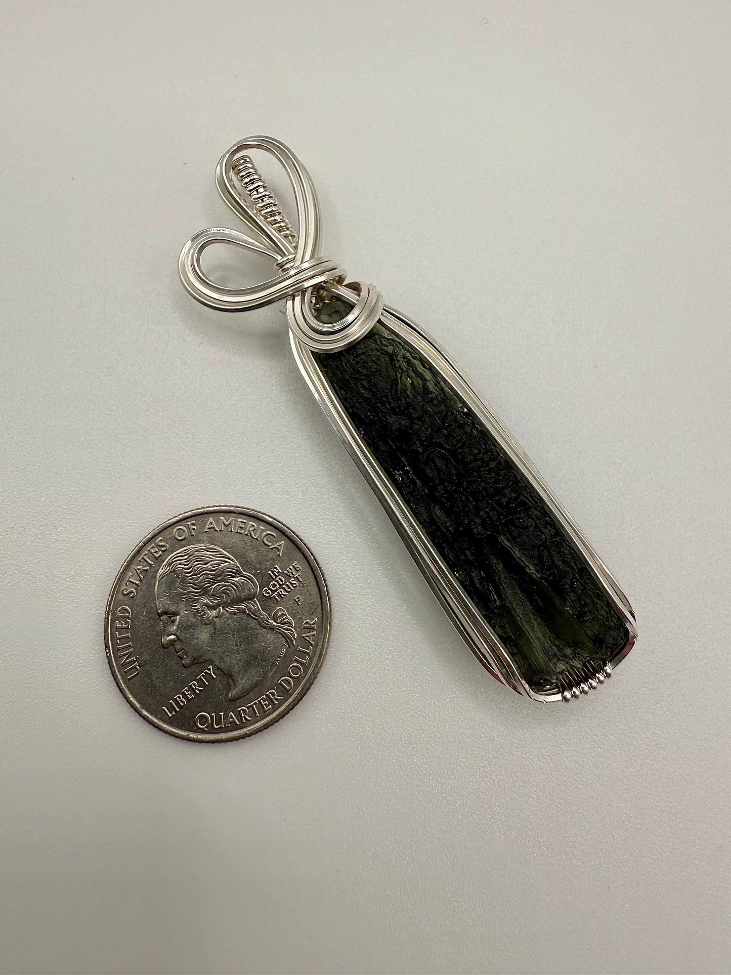 P112) Moldavite Pendant Necklace In Sterling Silver