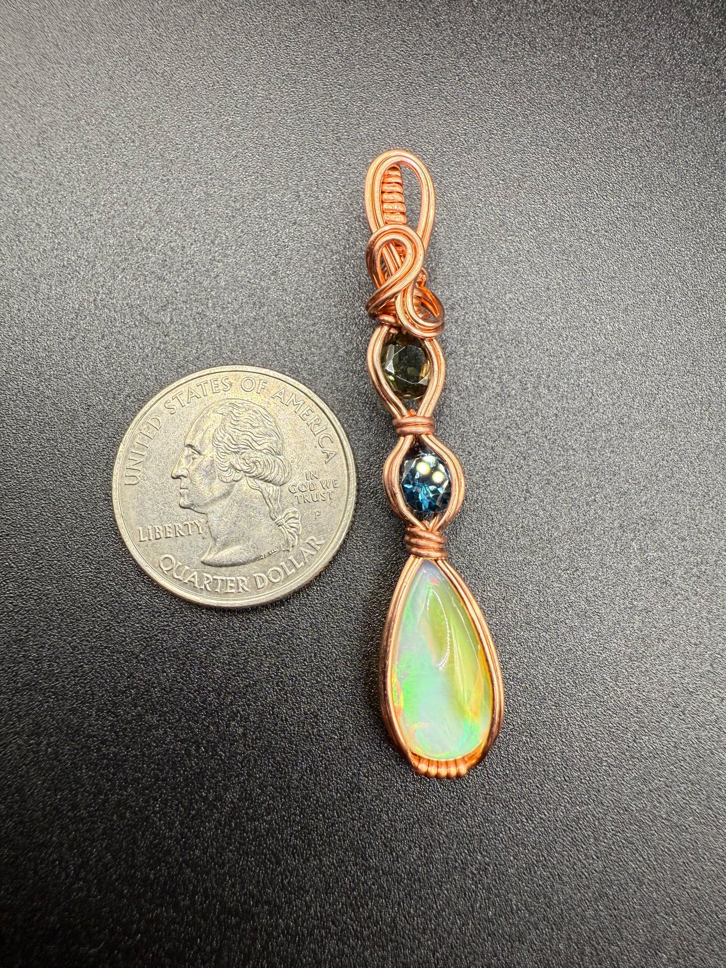 B112) Opal, London Blue Topaz & Moldavite In Copper