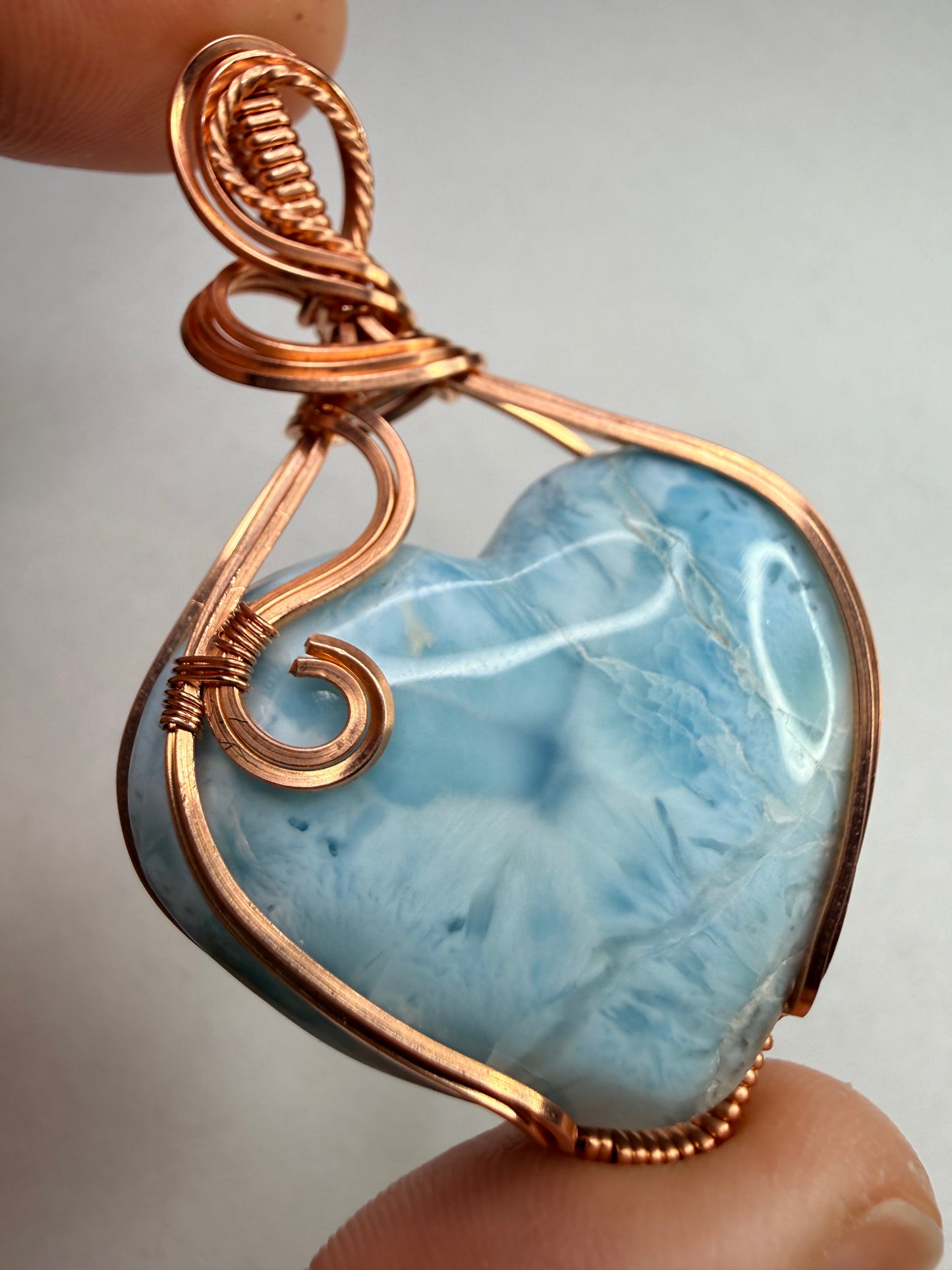 Large Larimar Pendant In Copper Heart Shape