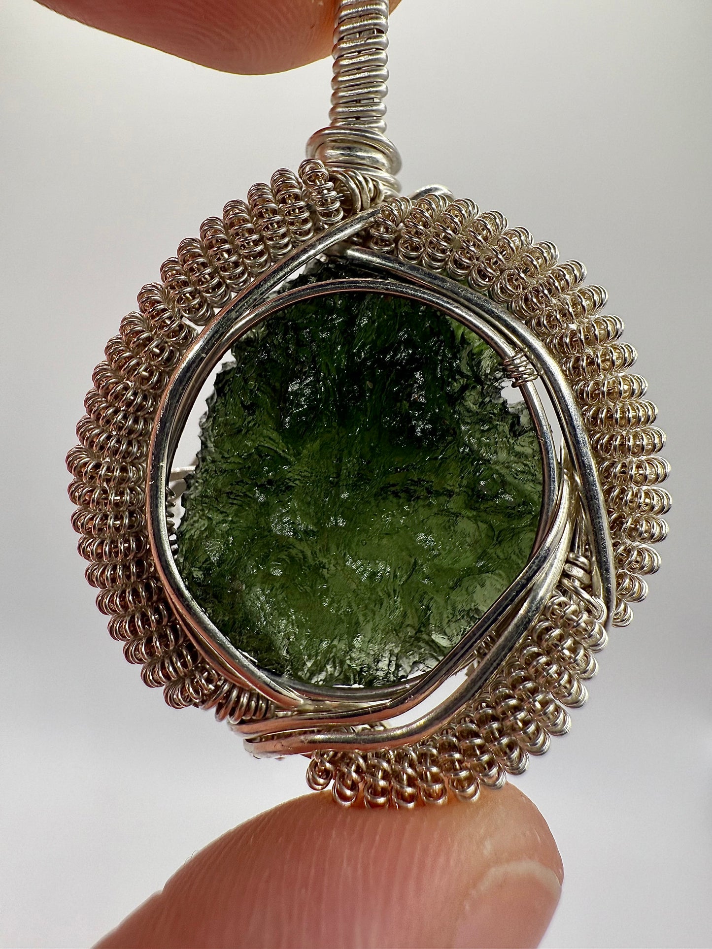 1MSS) Moldavite Pendant Necklace In Sterling Silver