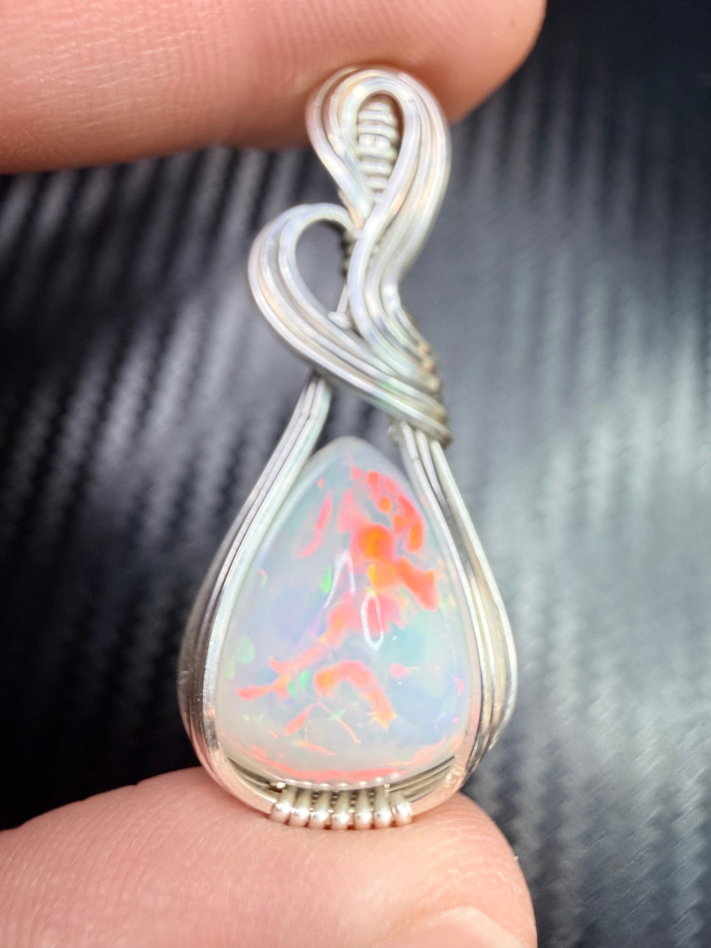 Ethiopian Welo Opal Pendant in .925 Sterling Silver – Natural Opal Necklace, October Birthstone, Fire Opal Jewelry, Handmade Opal Gift, Healing Crystal Pendant