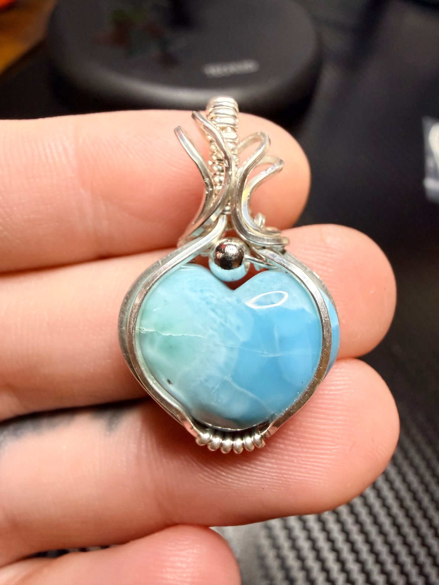11VDS) Larimar Heart Pendant In Sterling Silver