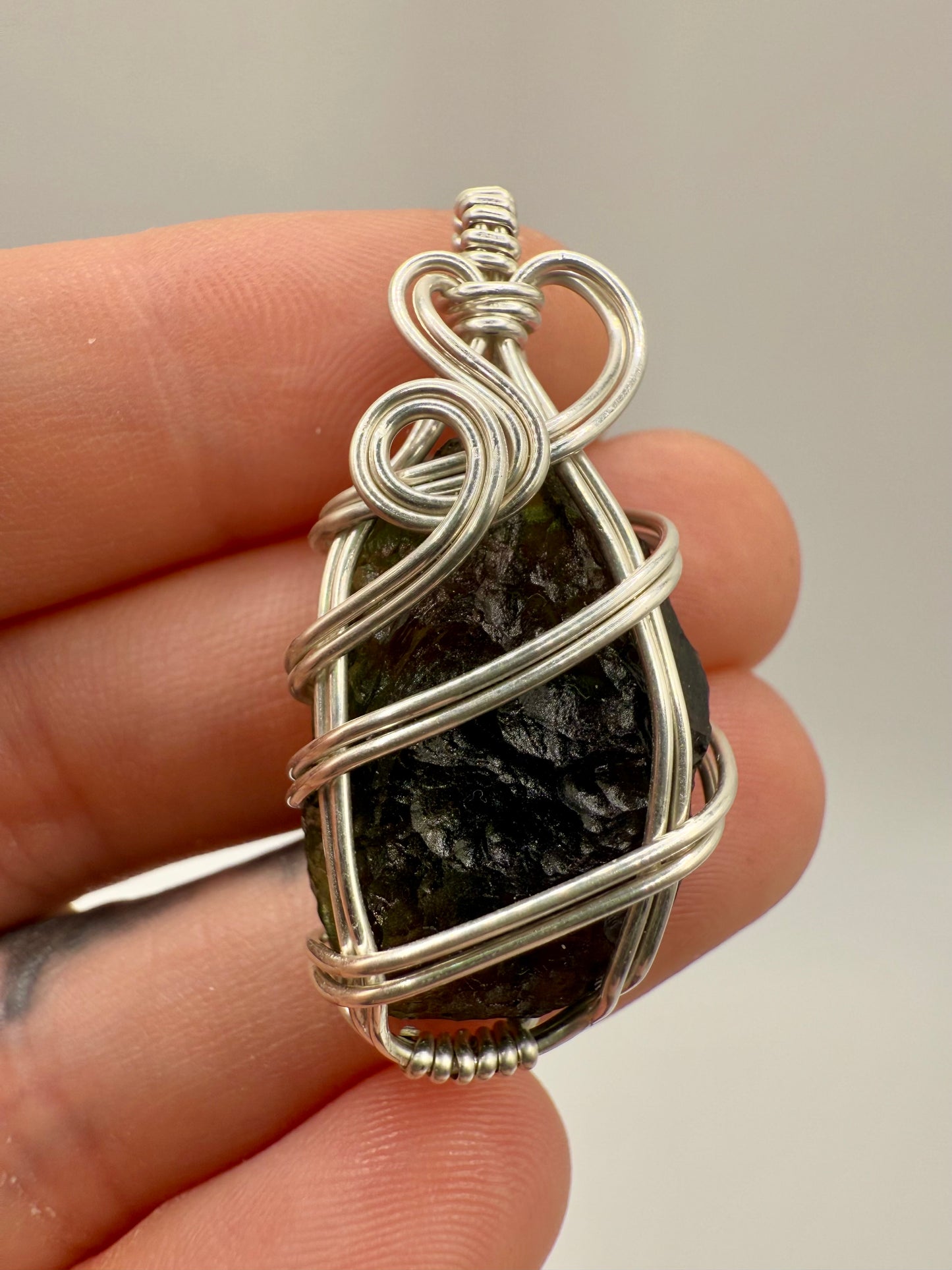 C11) Moldavite Pendant In Sterling Silver