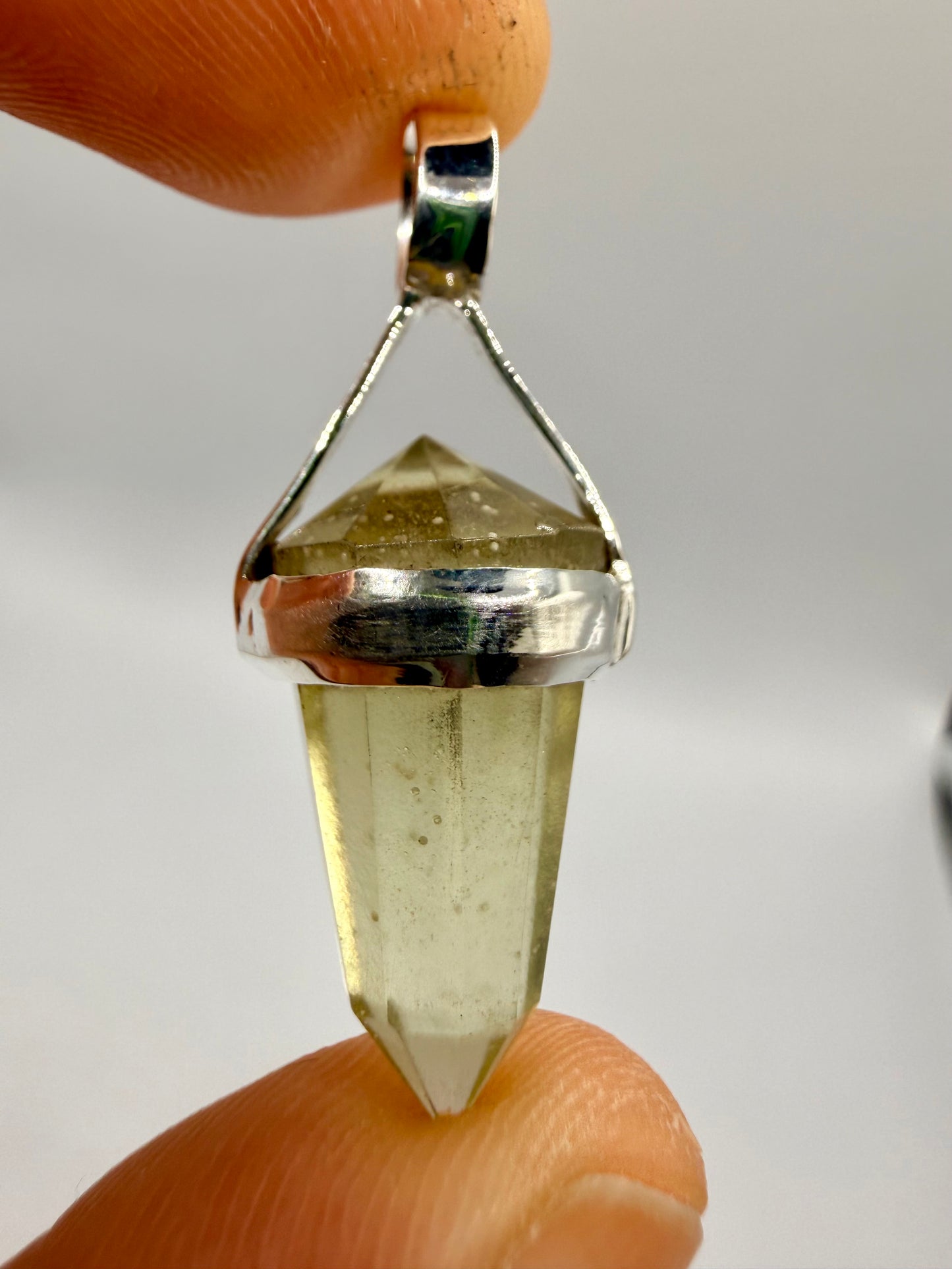 AAA Libyan Desert Glass Pendulum Pendant With Agni Manitite Bead In Sterling Silver 13.10 carats
